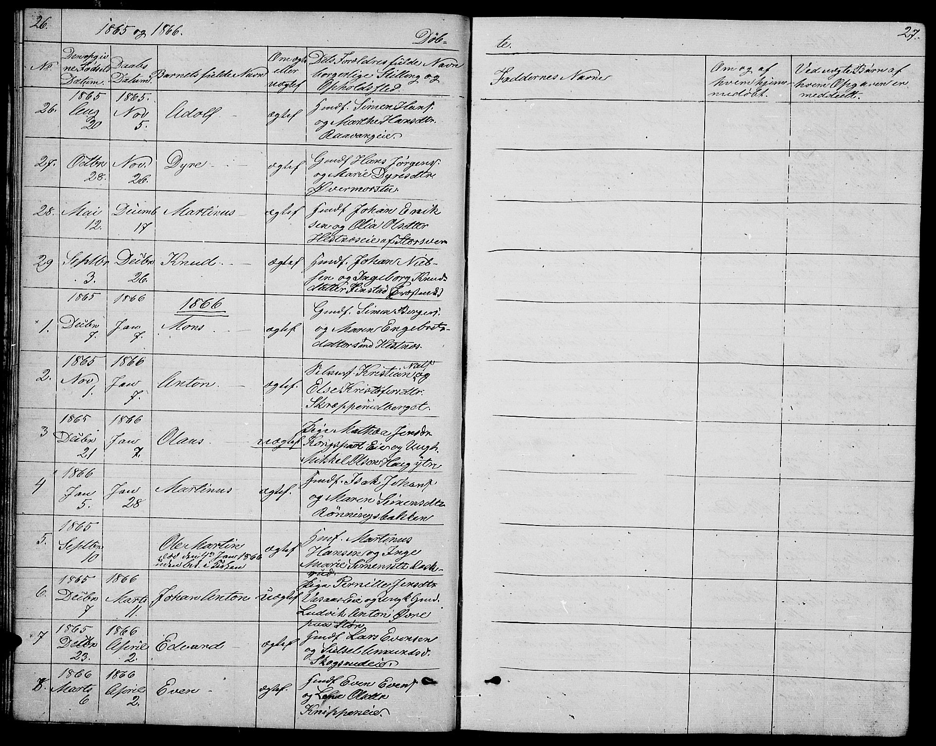 Stange prestekontor, SAH/PREST-002/L/L0005: Parish register (copy) no. 5, 1861-1881, p. 26-27