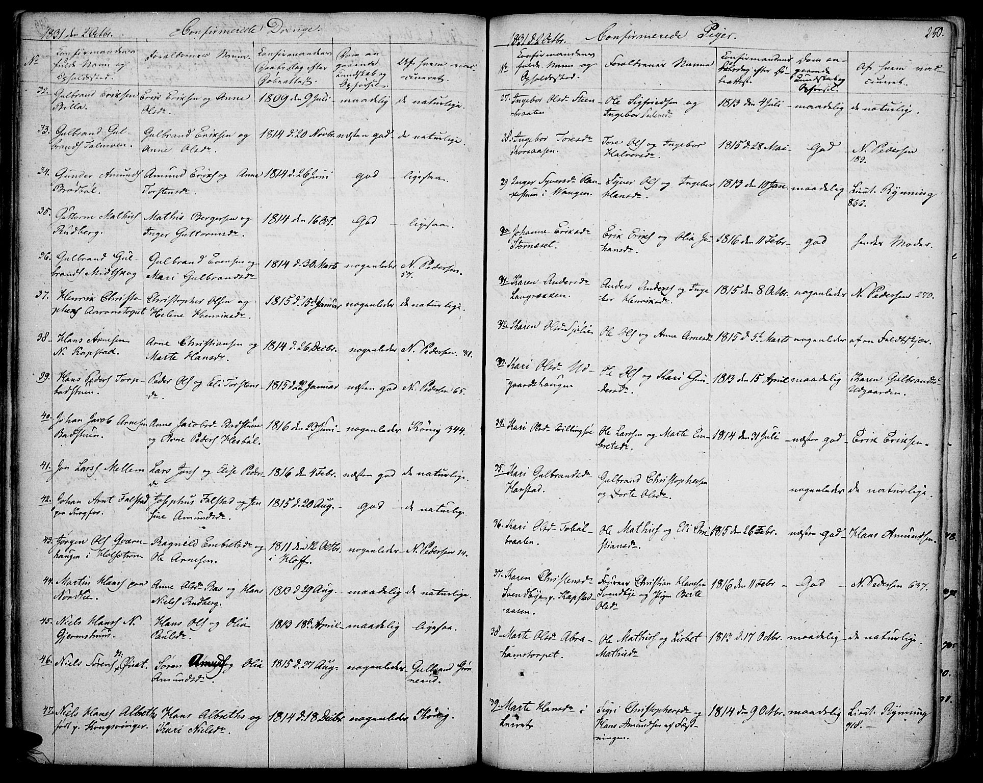 Vinger prestekontor, AV/SAH-PREST-024/H/Ha/Haa/L0007: Parish register (official) no. 7, 1826-1839, p. 250