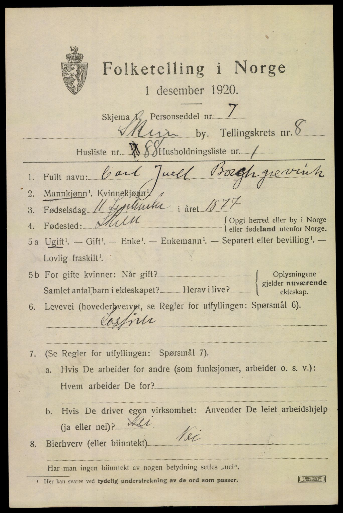 SAKO, 1920 census for Skien, 1920, p. 28624