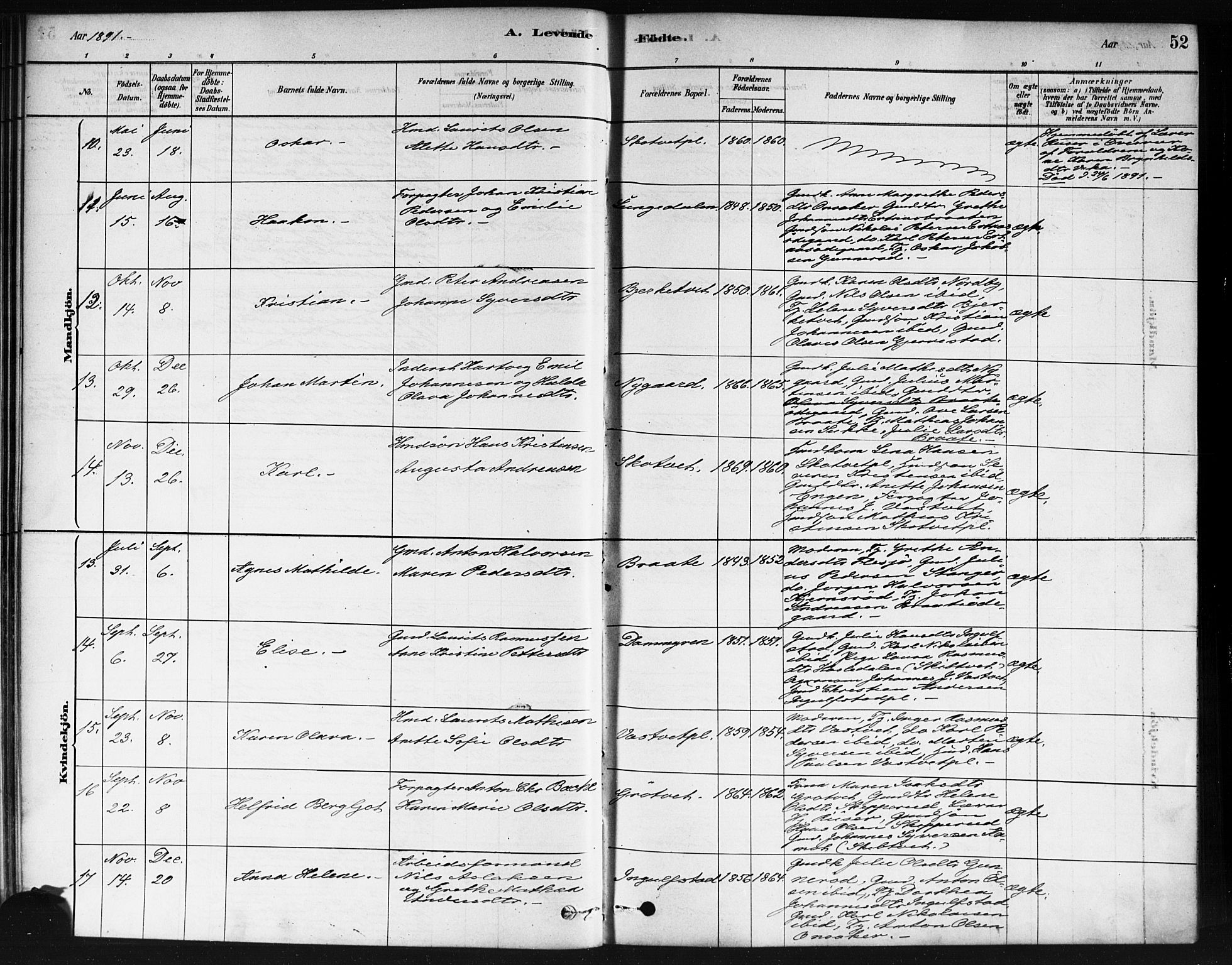 Våler prestekontor Kirkebøker, SAO/A-11083/F/Fb/L0001: Parish register (official) no. II 1, 1878-1896, p. 52