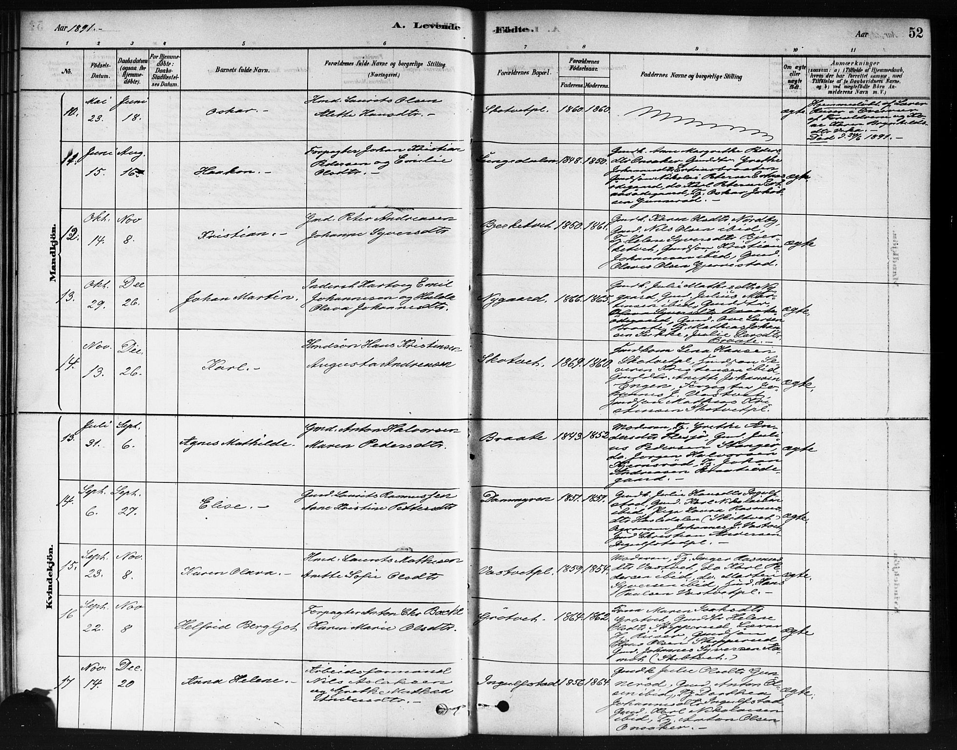 Våler prestekontor Kirkebøker, AV/SAO-A-11083/F/Fb/L0001: Parish register (official) no. II 1, 1878-1896, p. 52