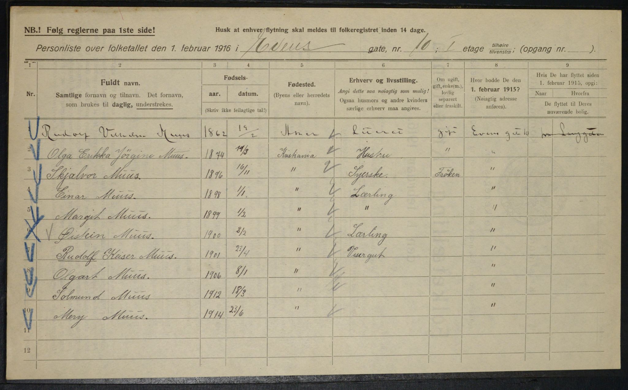 OBA, Municipal Census 1916 for Kristiania, 1916, p. 23297