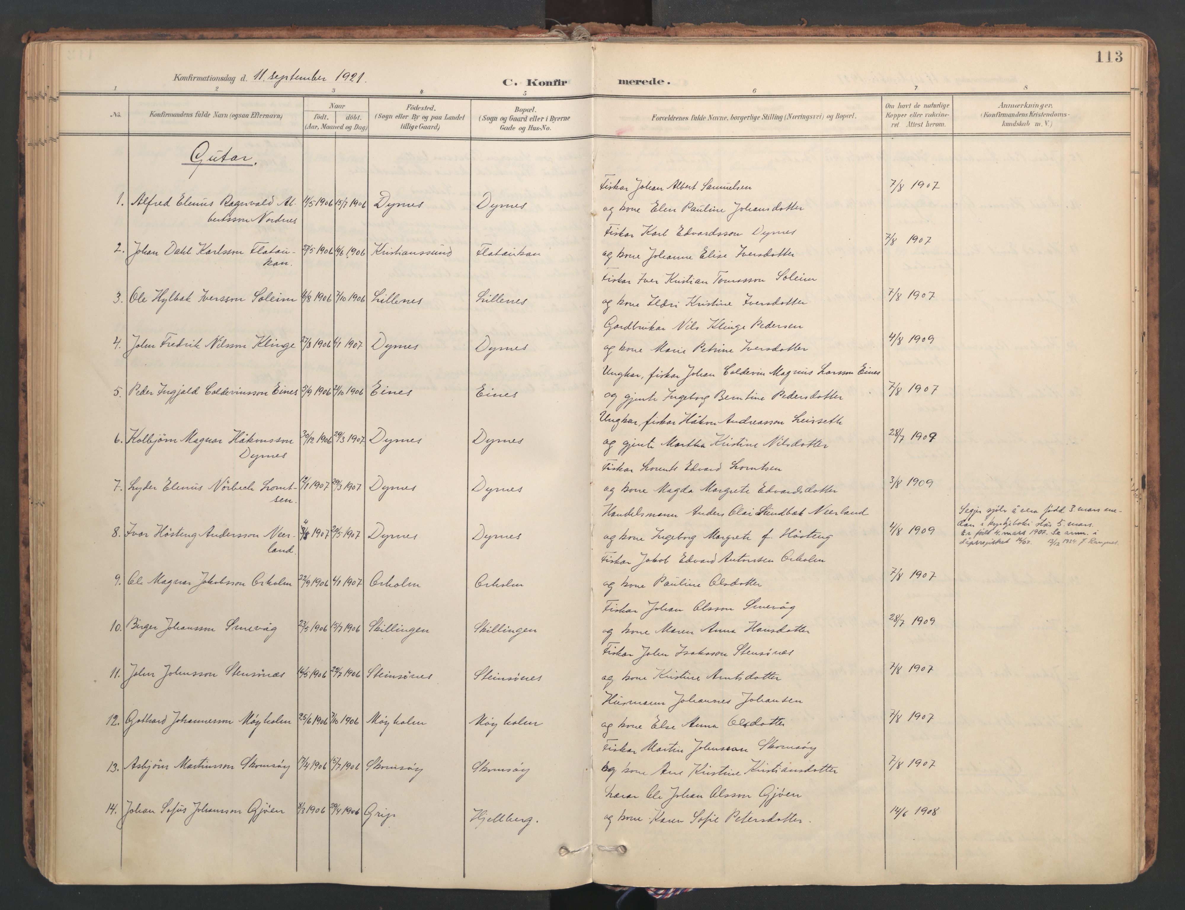 Ministerialprotokoller, klokkerbøker og fødselsregistre - Møre og Romsdal, SAT/A-1454/582/L0948: Parish register (official) no. 582A02, 1901-1922, p. 113