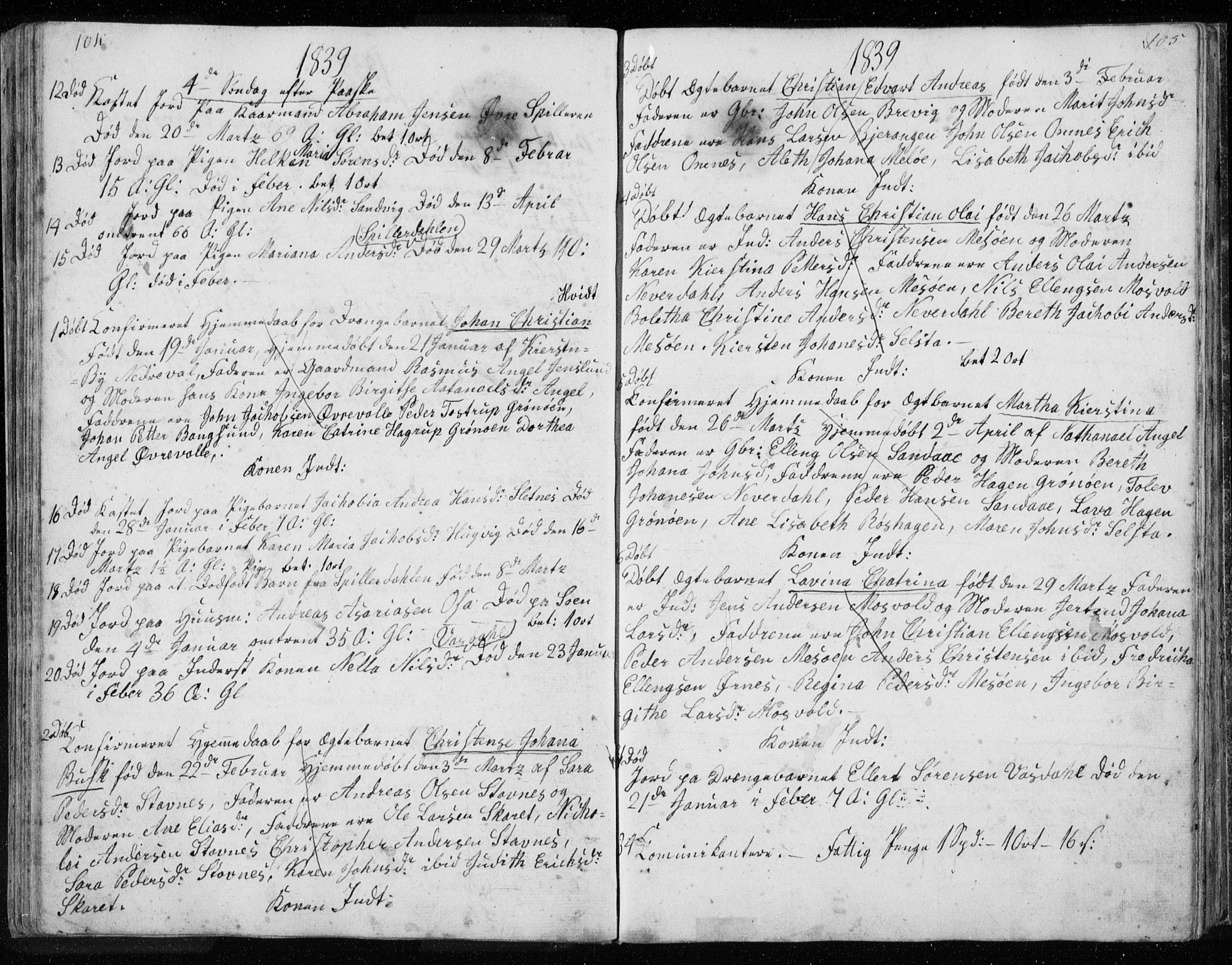 Ministerialprotokoller, klokkerbøker og fødselsregistre - Nordland, SAT/A-1459/843/L0632: Parish register (copy) no. 843C01, 1833-1853, p. 104-105