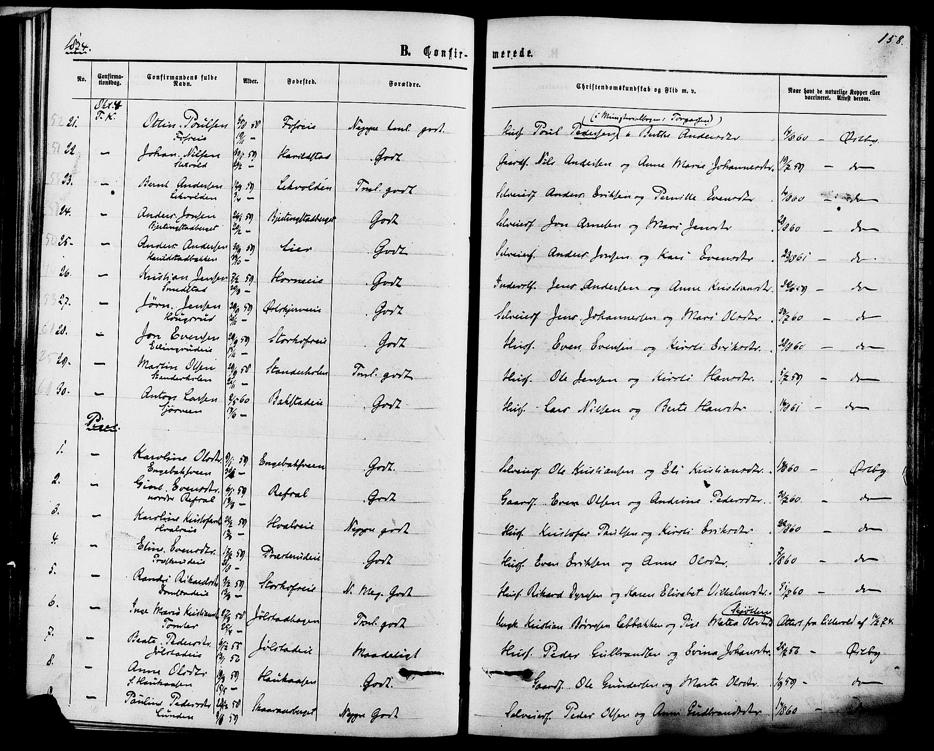 Romedal prestekontor, AV/SAH-PREST-004/K/L0006: Parish register (official) no. 6, 1866-1886, p. 158