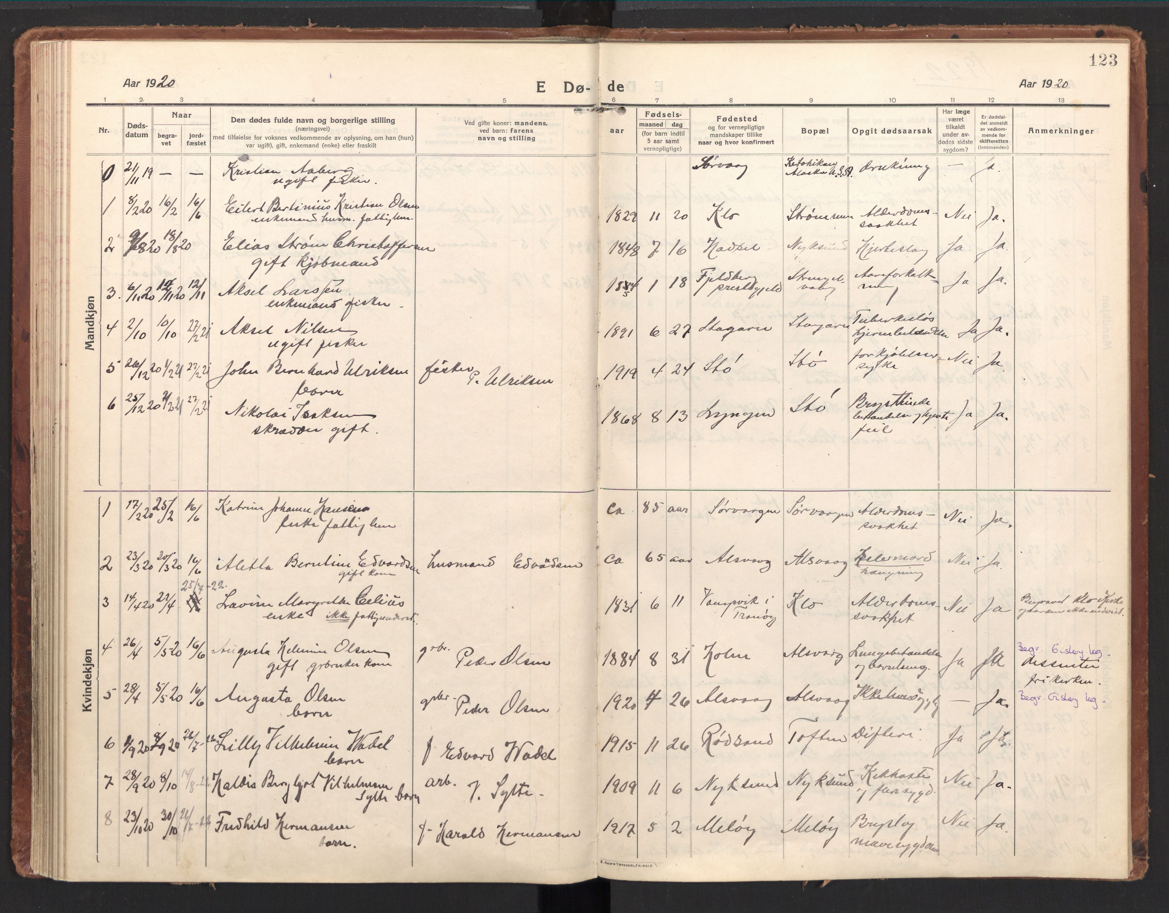 Ministerialprotokoller, klokkerbøker og fødselsregistre - Nordland, SAT/A-1459/894/L1357: Parish register (official) no. 894A03, 1913-1934, p. 123
