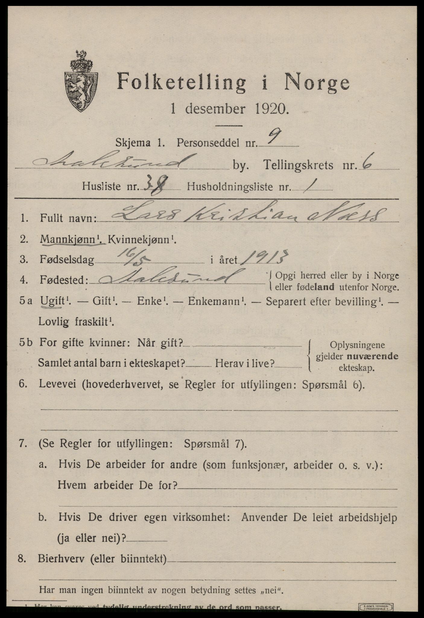 SAT, 1920 census for Ålesund, 1920, p. 18920