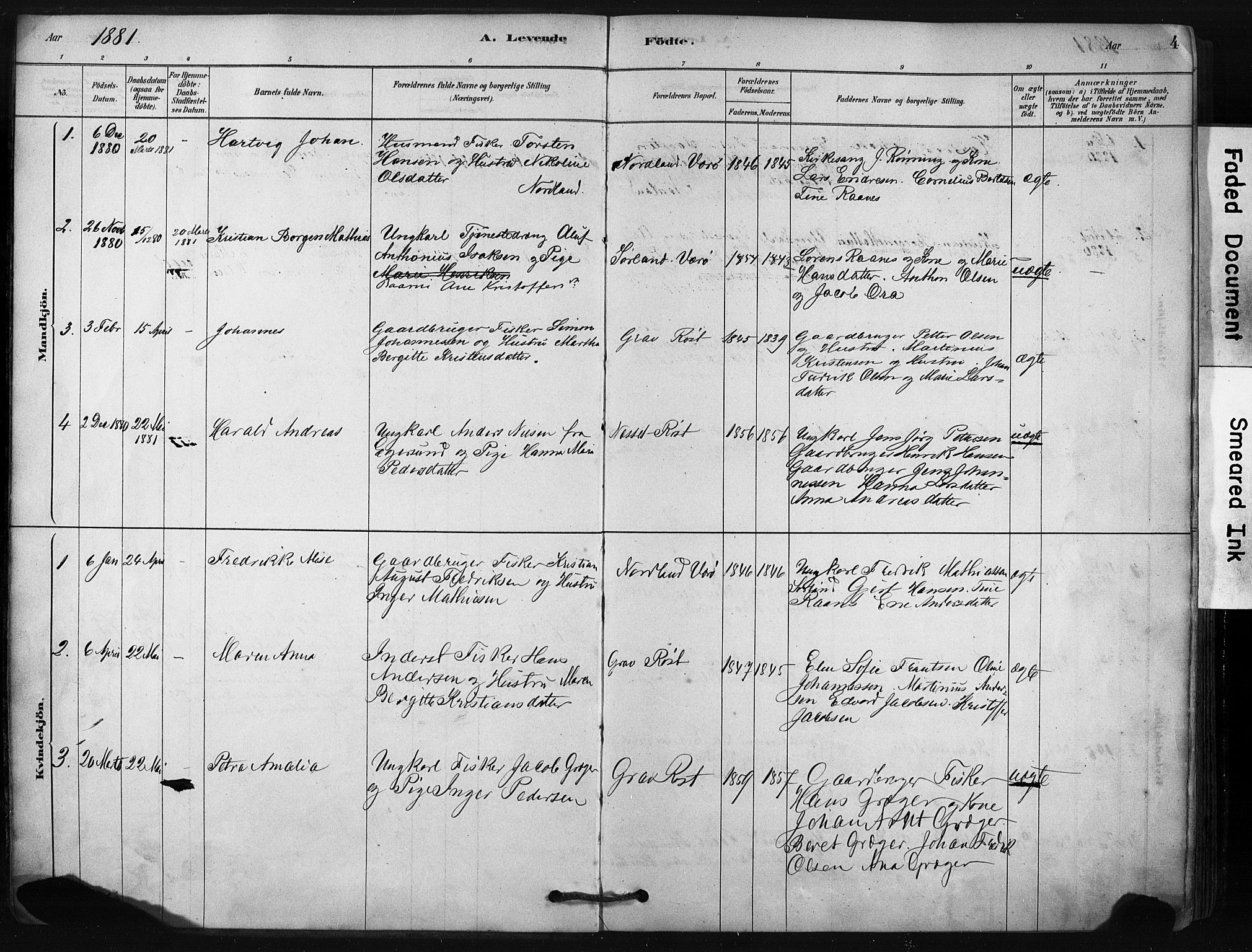 Ministerialprotokoller, klokkerbøker og fødselsregistre - Nordland, AV/SAT-A-1459/807/L0122: Parish register (official) no. 807A05, 1880-1902, p. 4