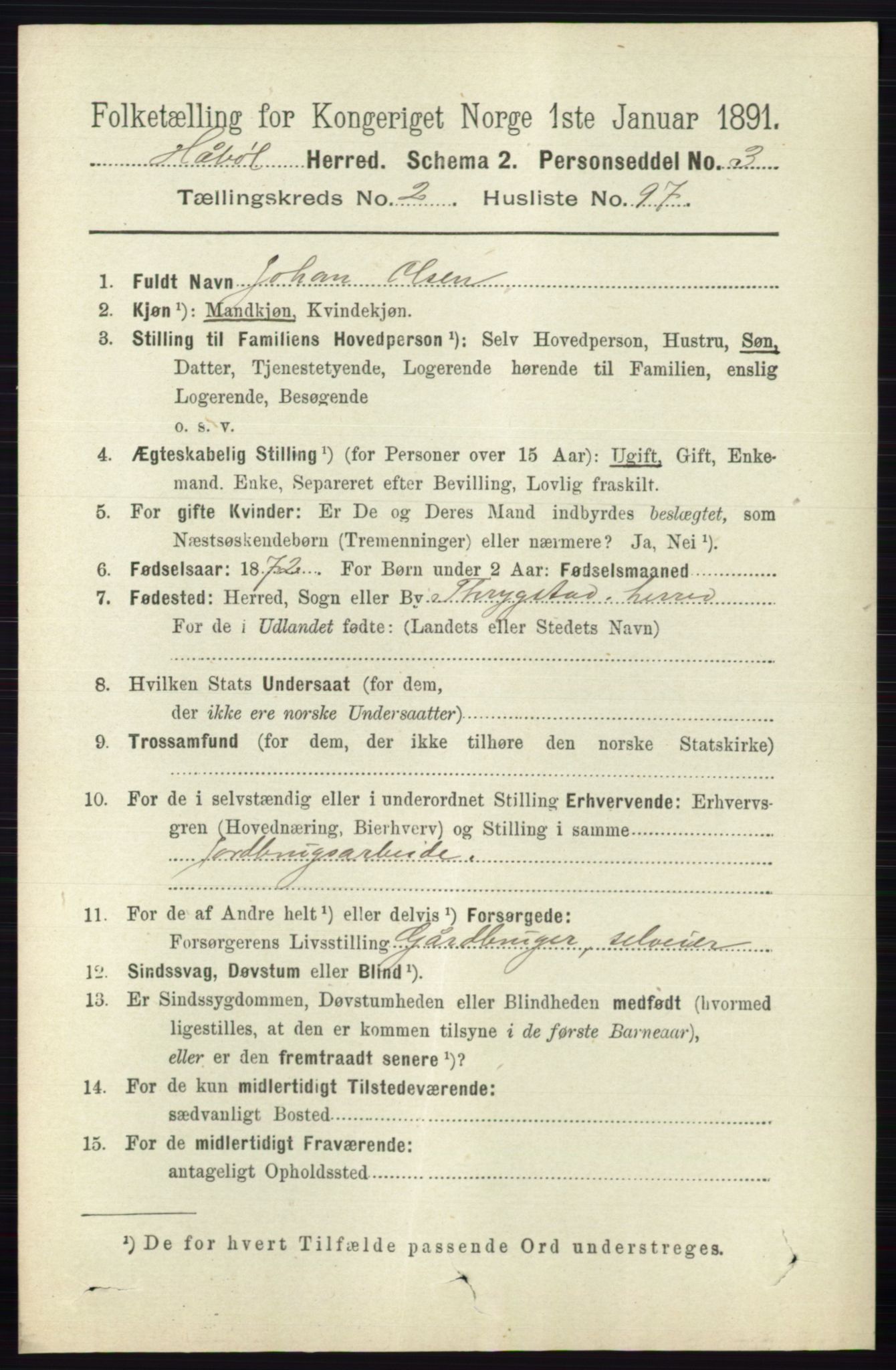 RA, 1891 census for 0138 Hobøl, 1891, p. 1584