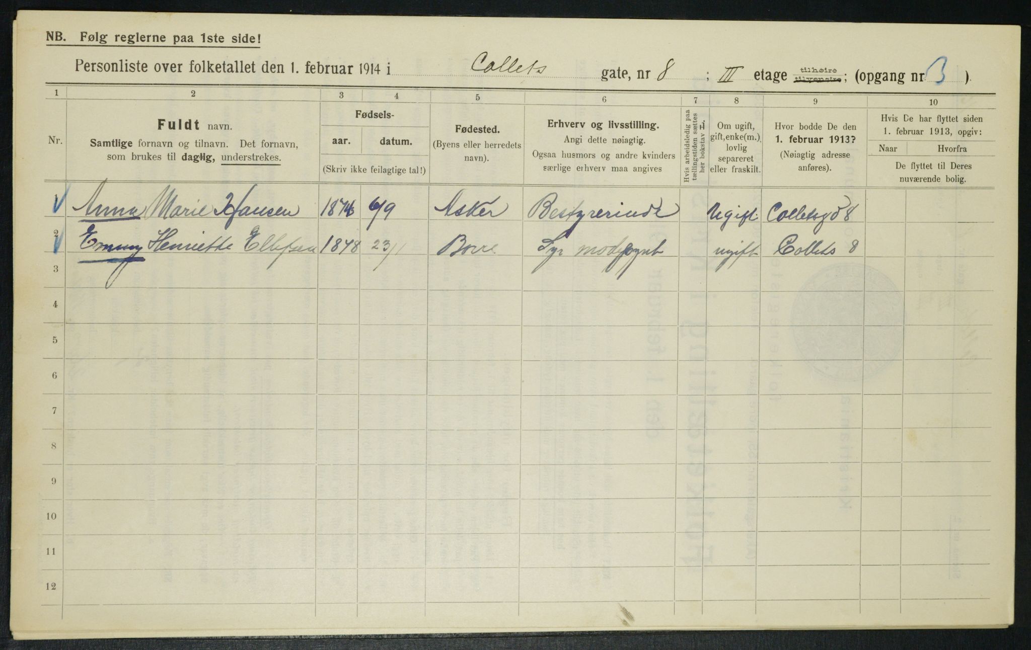 OBA, Municipal Census 1914 for Kristiania, 1914, p. 13211