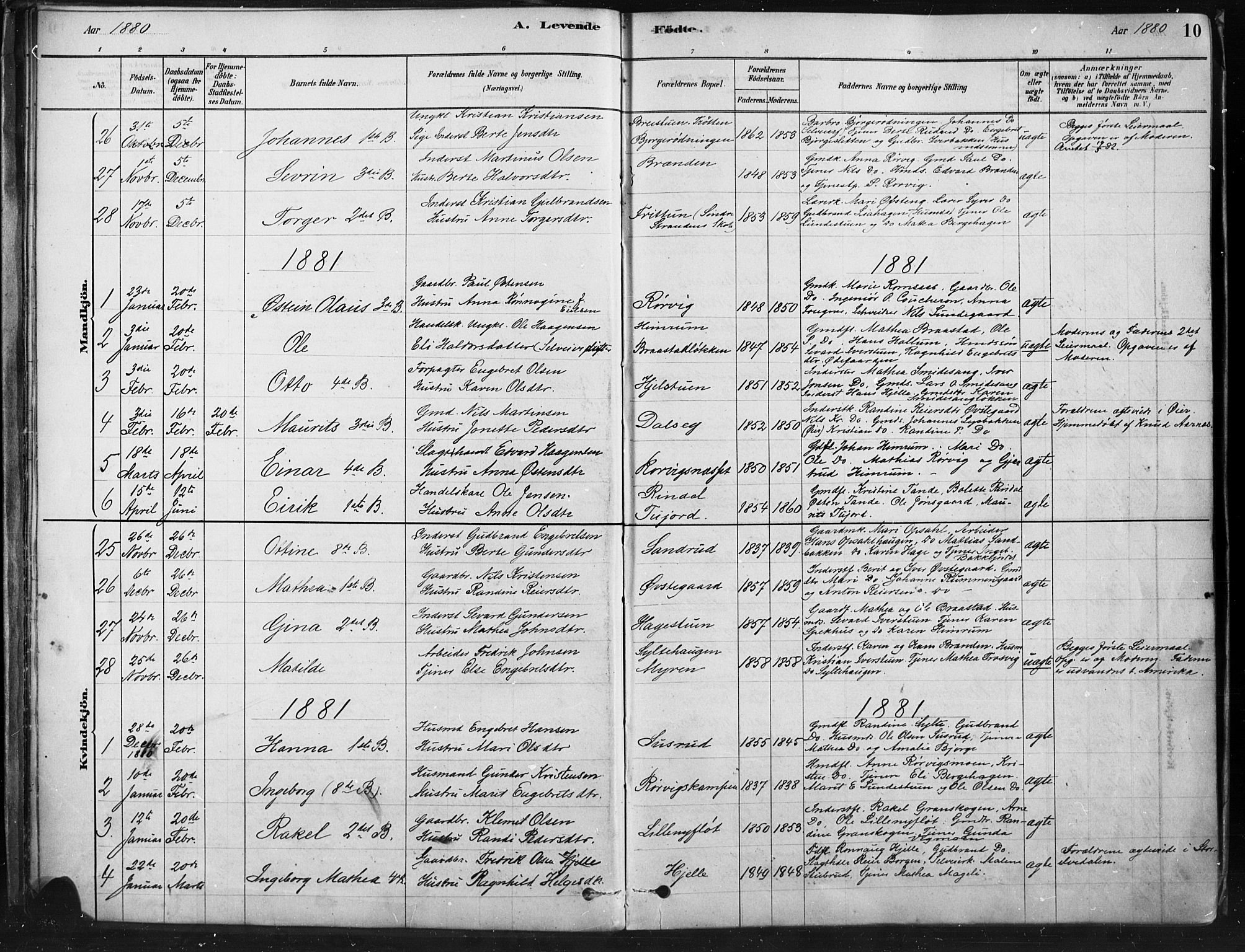 Ringebu prestekontor, SAH/PREST-082/H/Ha/Haa/L0009: Parish register (official) no. 9, 1878-1898, p. 10