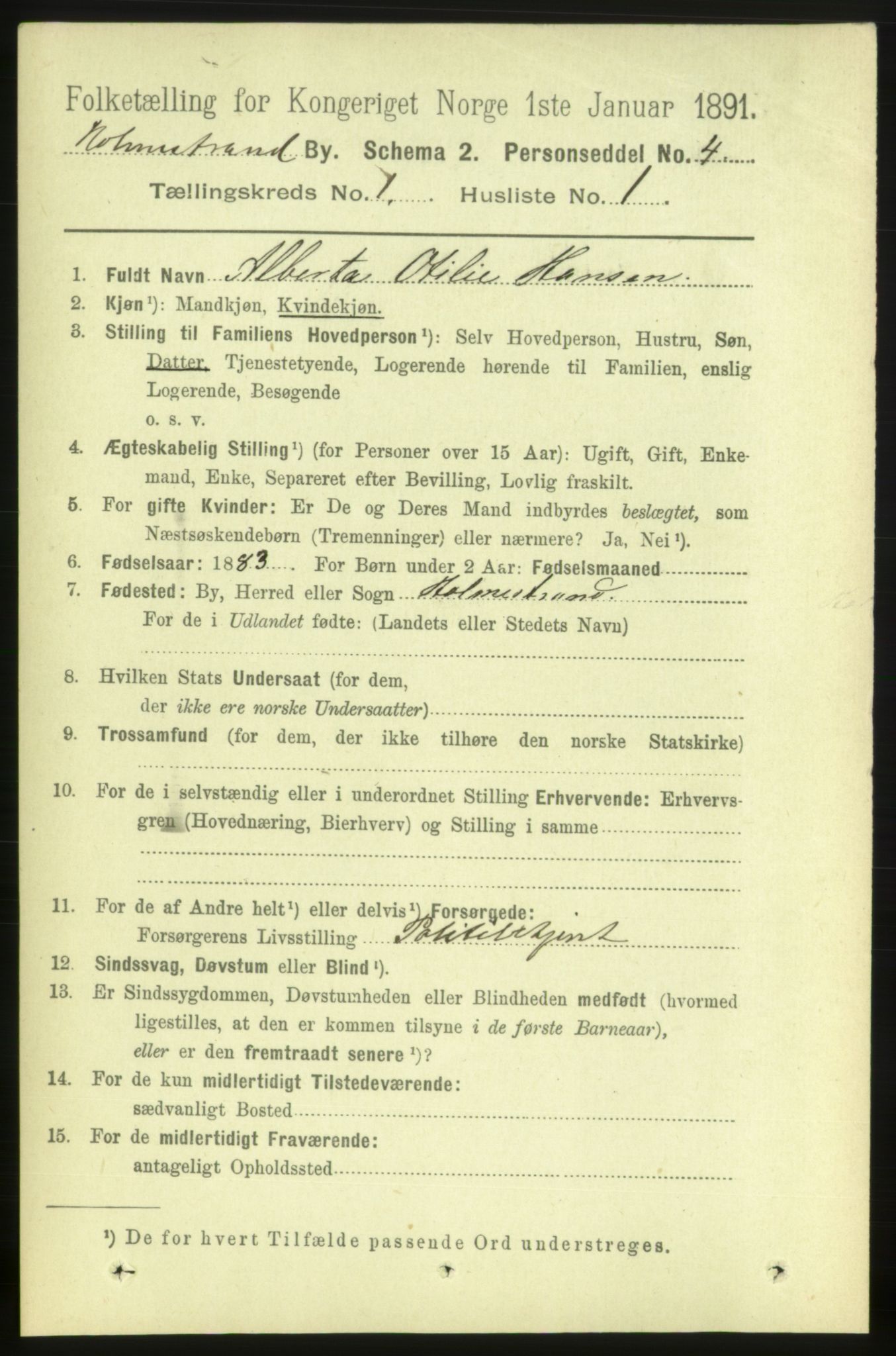 RA, 1891 census for 0702 Holmestrand, 1891, p. 488