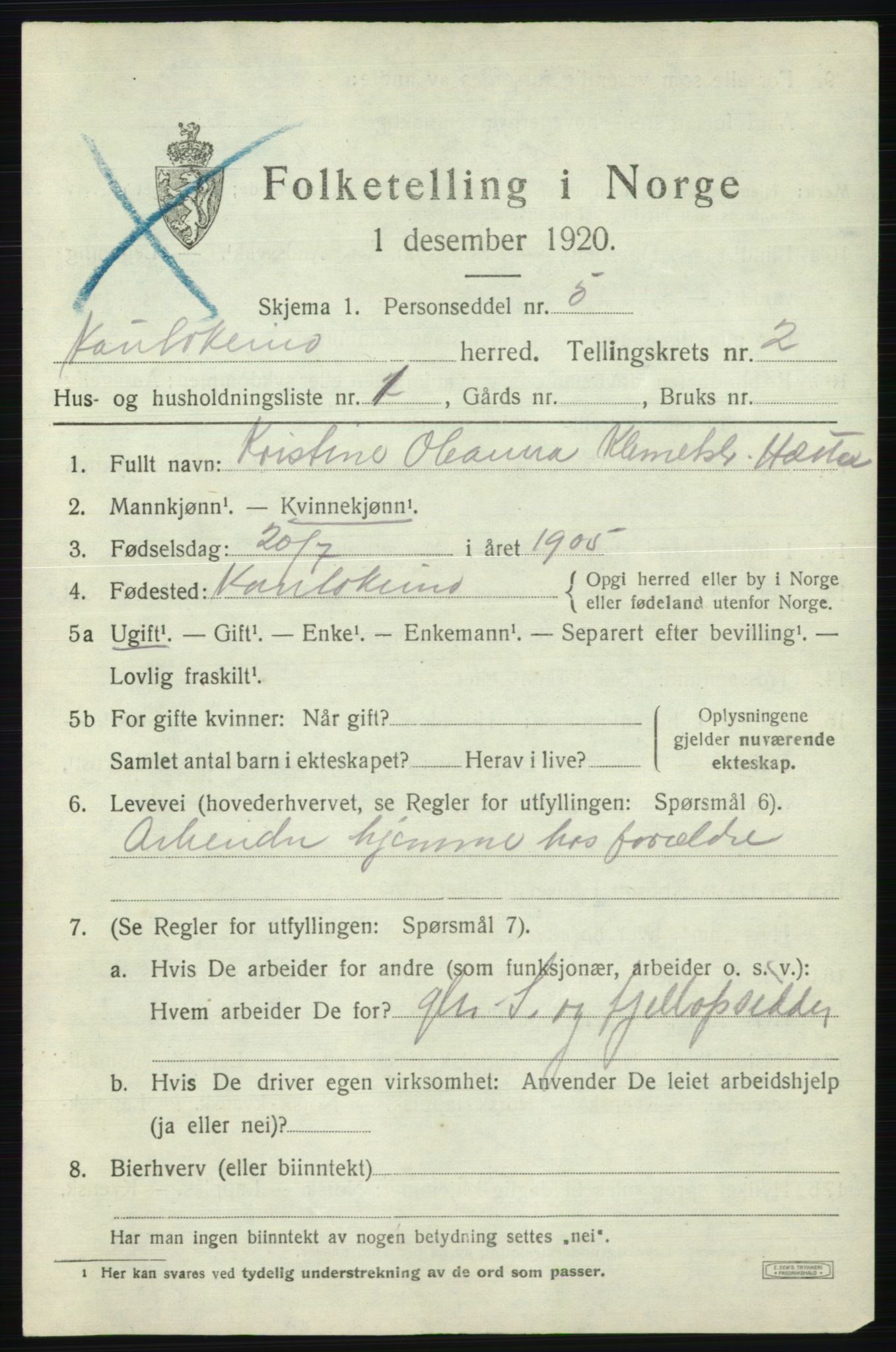 SATØ, 1920 census for Kautokeino, 1920, p. 841