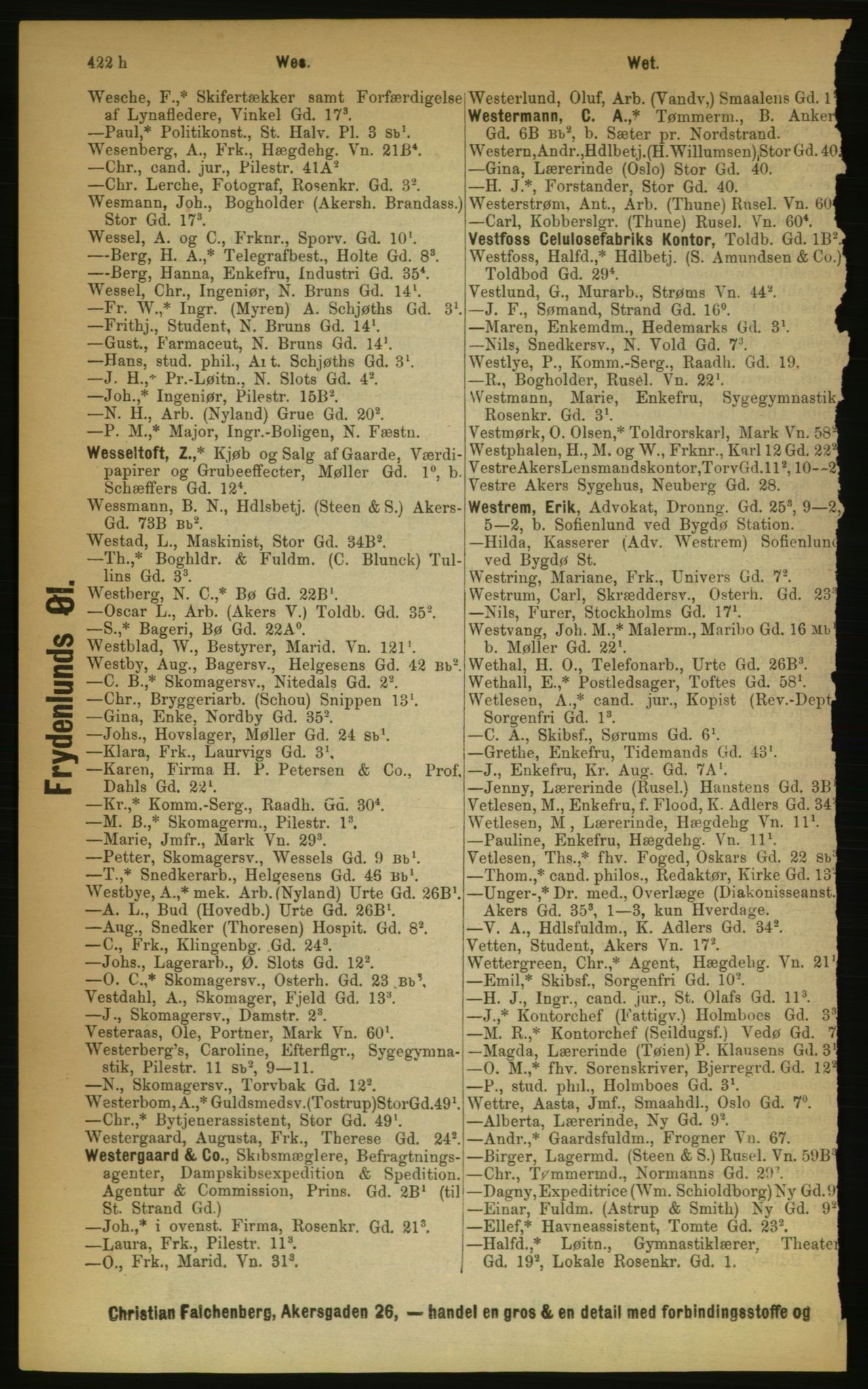 Kristiania/Oslo adressebok, PUBL/-, 1889, p. 422h