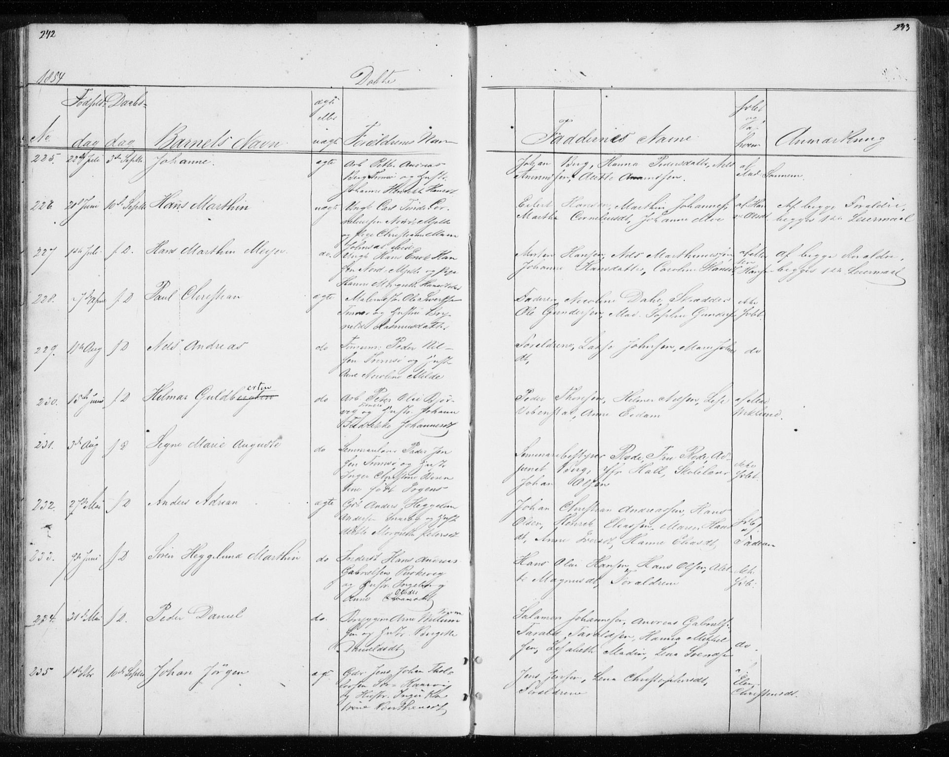 Tromsø sokneprestkontor/stiftsprosti/domprosti, AV/SATØ-S-1343/G/Gb/L0005klokker: Parish register (copy) no. 5, 1846-1857, p. 242-243