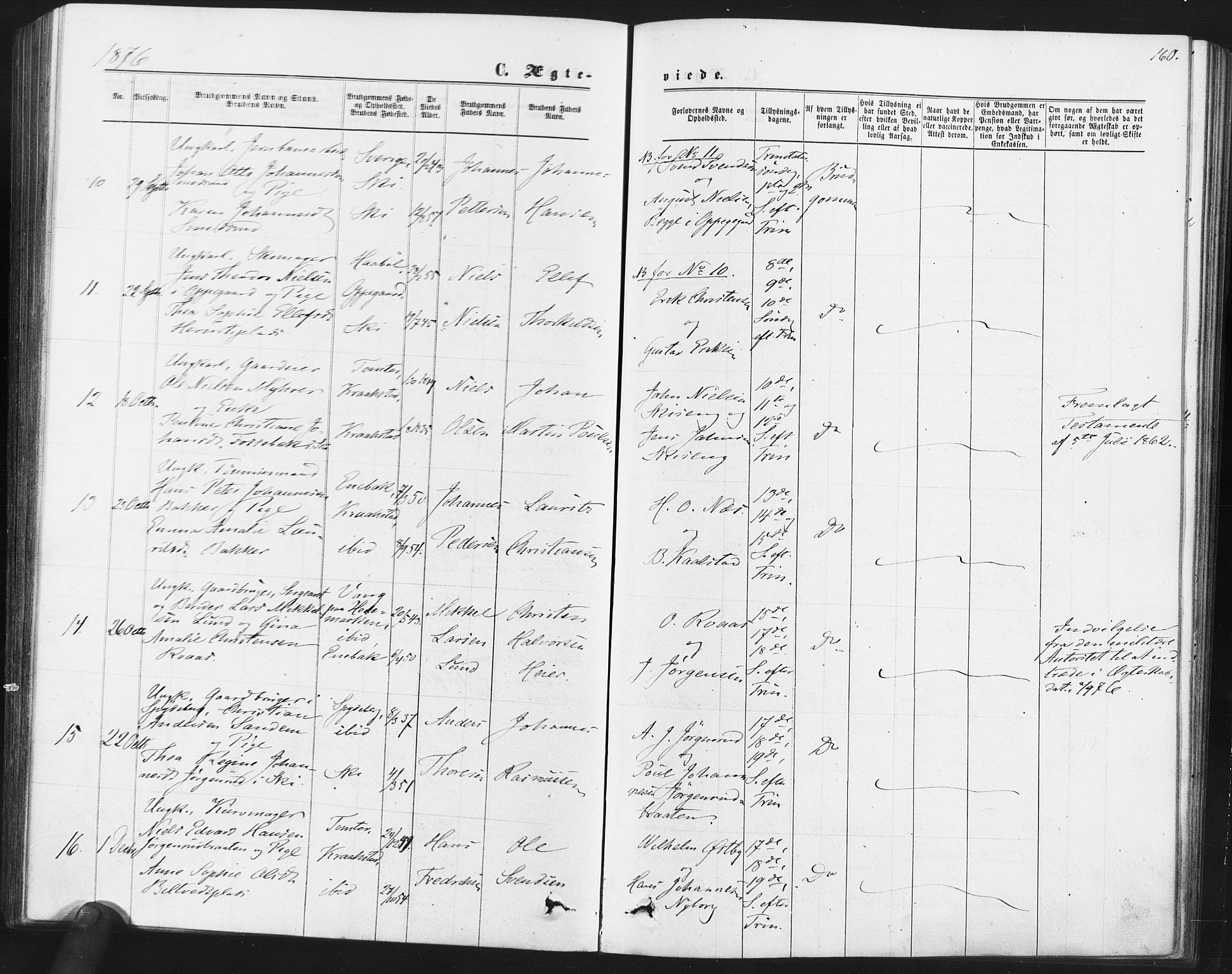 Kråkstad prestekontor Kirkebøker, AV/SAO-A-10125a/F/Fa/L0008: Parish register (official) no. I 8, 1870-1879, p. 160