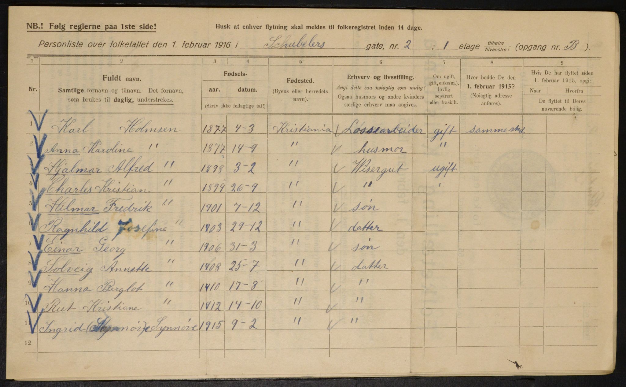 OBA, Municipal Census 1916 for Kristiania, 1916, p. 95121