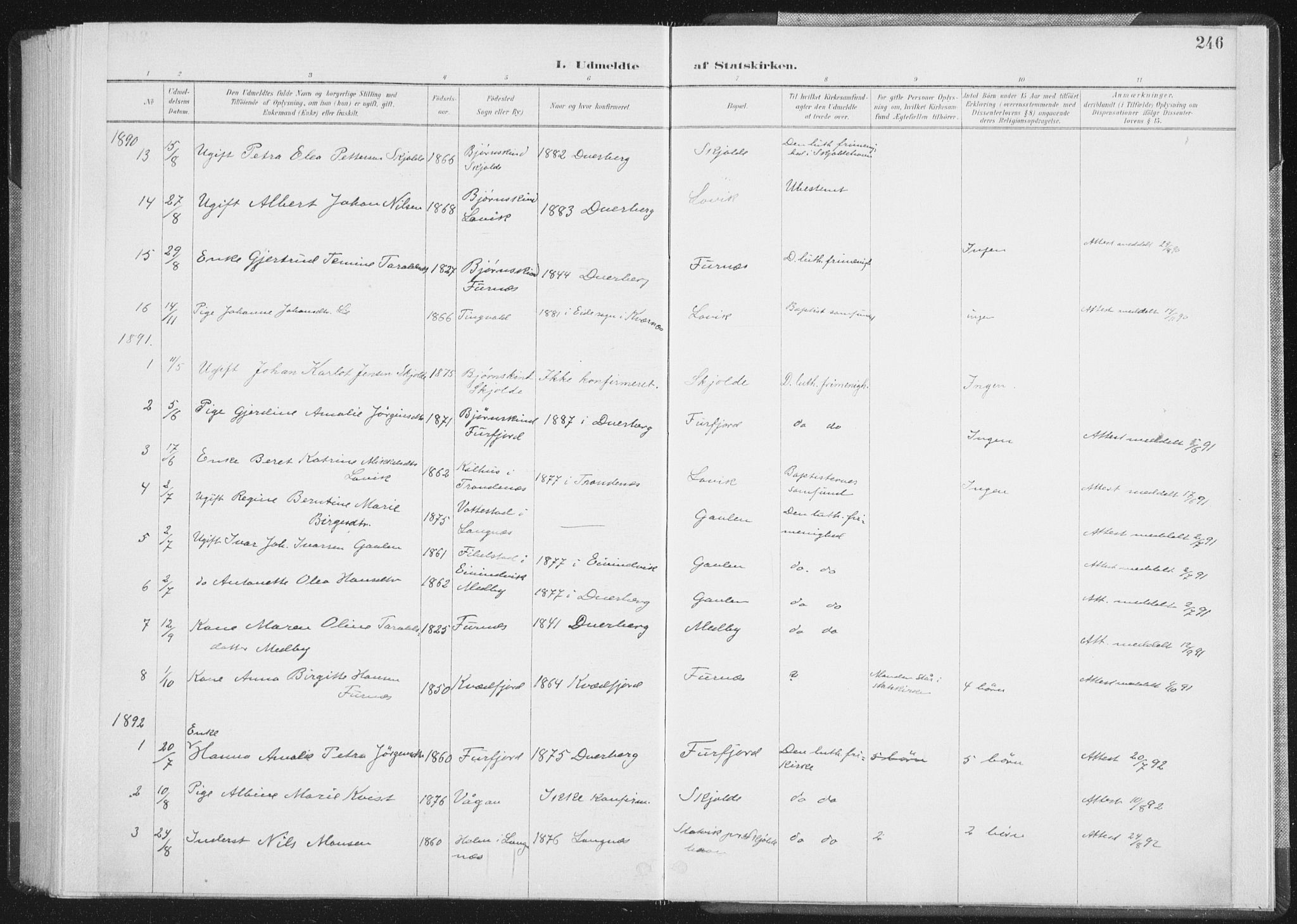 Ministerialprotokoller, klokkerbøker og fødselsregistre - Nordland, SAT/A-1459/898/L1422: Parish register (official) no. 898A02, 1887-1908, p. 246