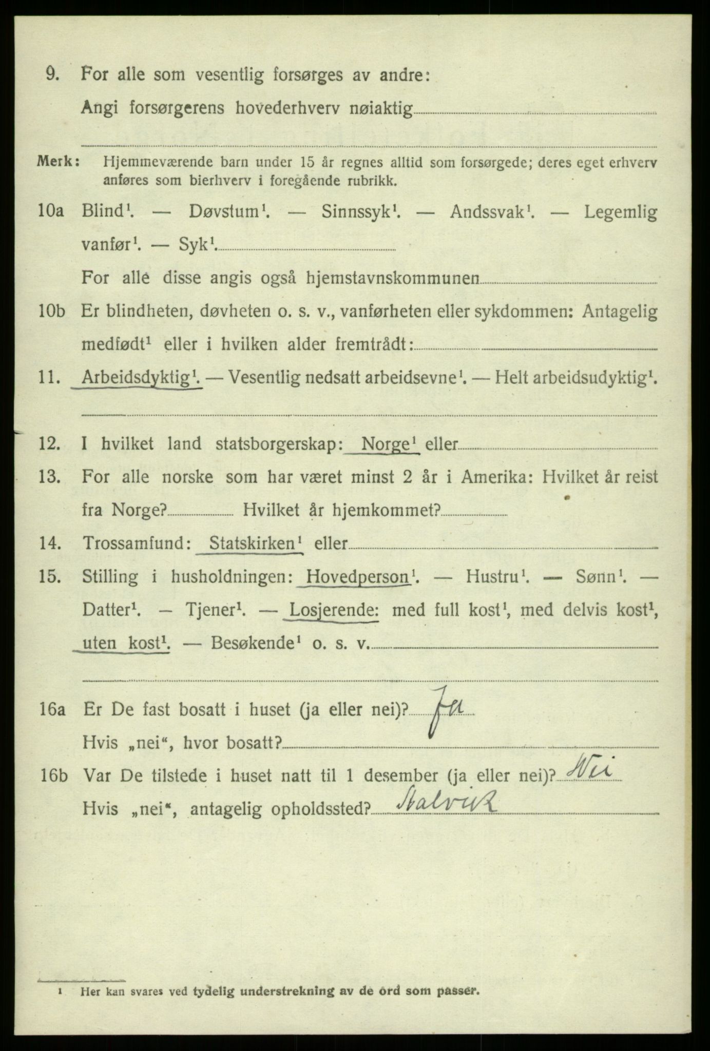 SAB, 1920 census for Kvam, 1920, p. 3226