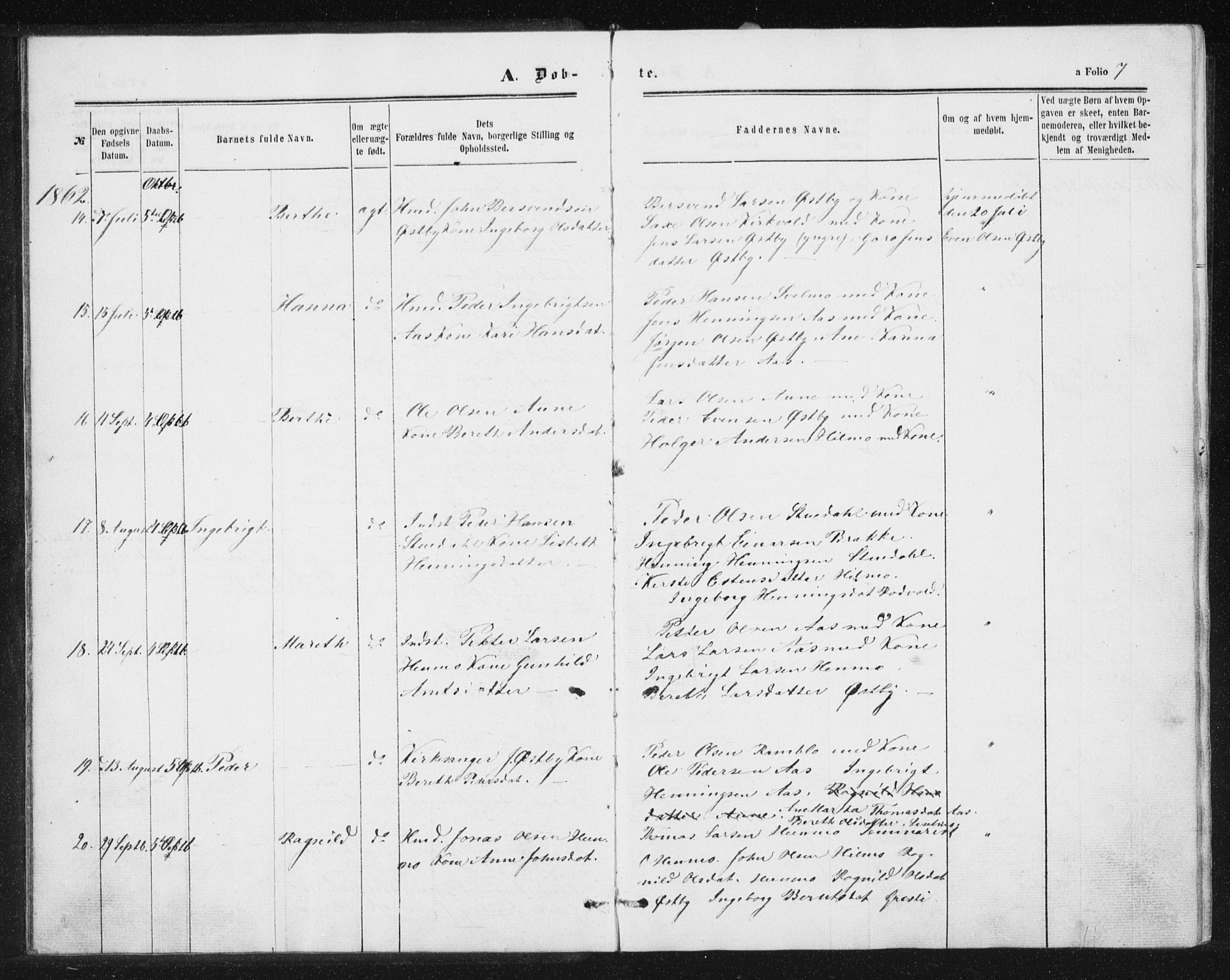 Ministerialprotokoller, klokkerbøker og fødselsregistre - Sør-Trøndelag, SAT/A-1456/698/L1166: Parish register (copy) no. 698C03, 1861-1887, p. 7