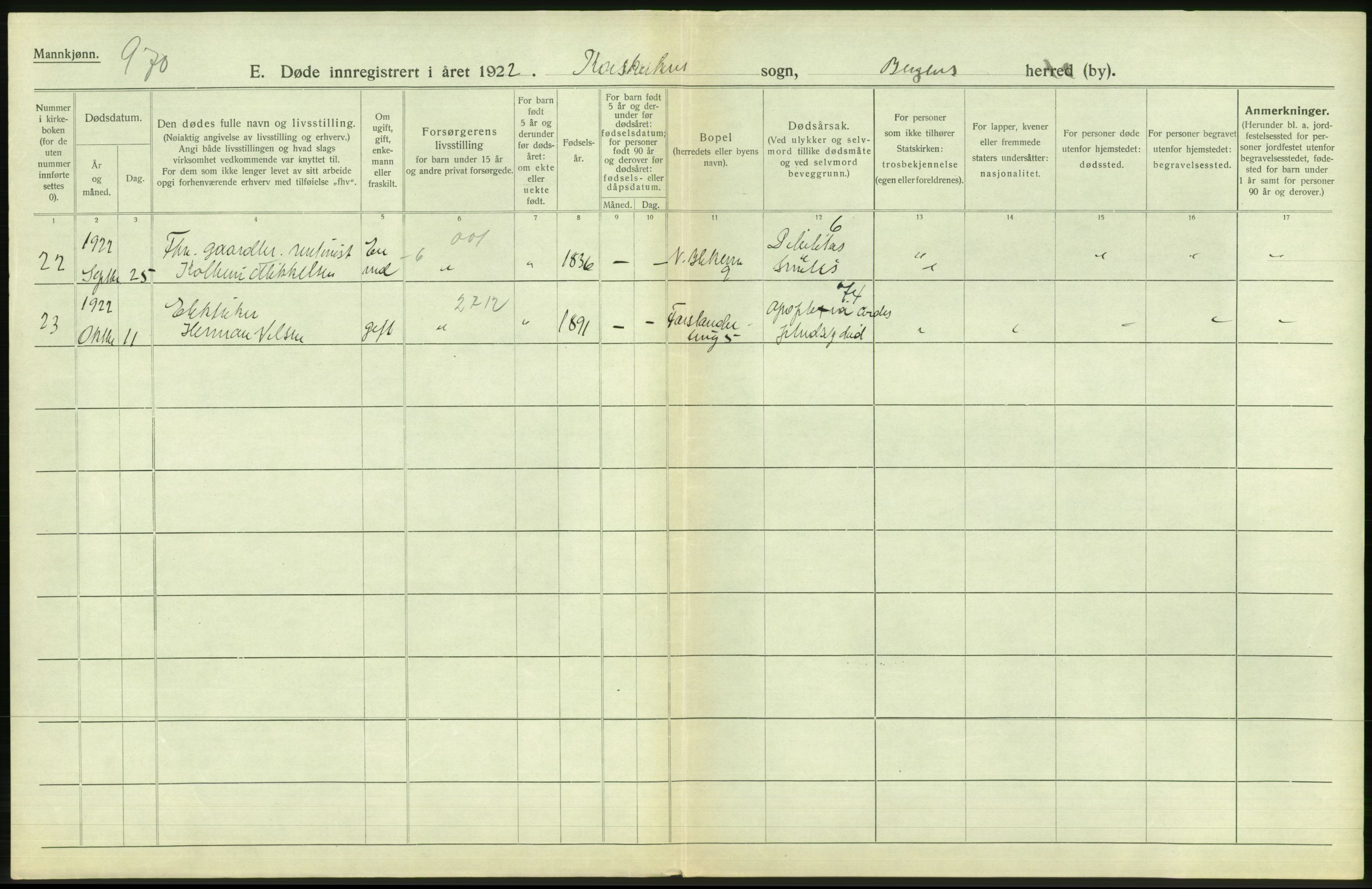 Statistisk sentralbyrå, Sosiodemografiske emner, Befolkning, AV/RA-S-2228/D/Df/Dfc/Dfcb/L0030: Bergen: Gifte, døde, dødfødte., 1922, p. 692