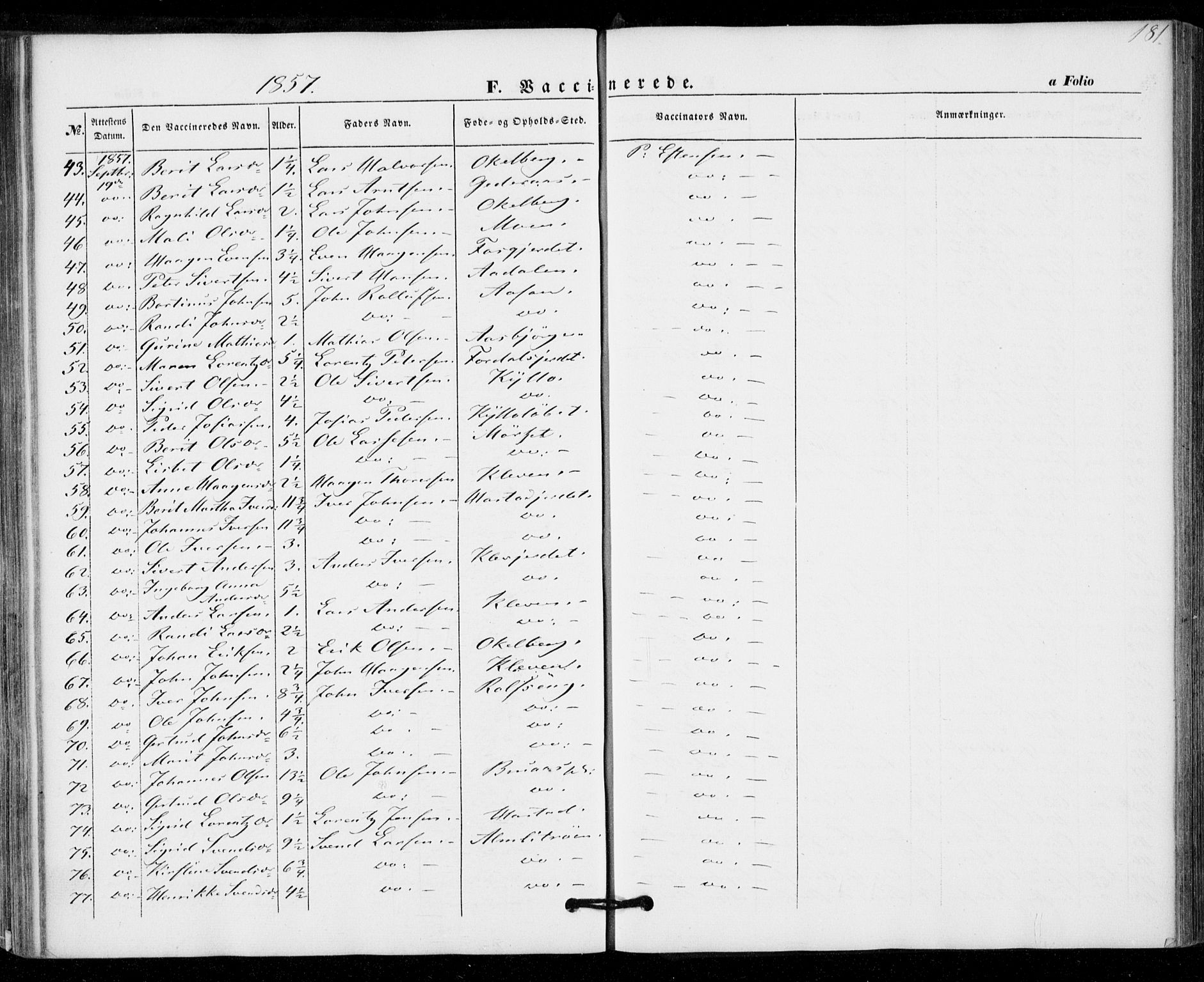 Ministerialprotokoller, klokkerbøker og fødselsregistre - Nord-Trøndelag, AV/SAT-A-1458/703/L0028: Parish register (official) no. 703A01, 1850-1862, p. 181