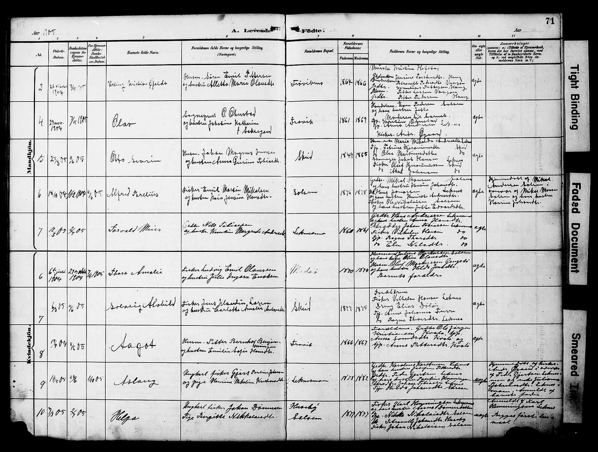 Ministerialprotokoller, klokkerbøker og fødselsregistre - Nord-Trøndelag, AV/SAT-A-1458/788/L0701: Parish register (copy) no. 788C01, 1888-1913, p. 71