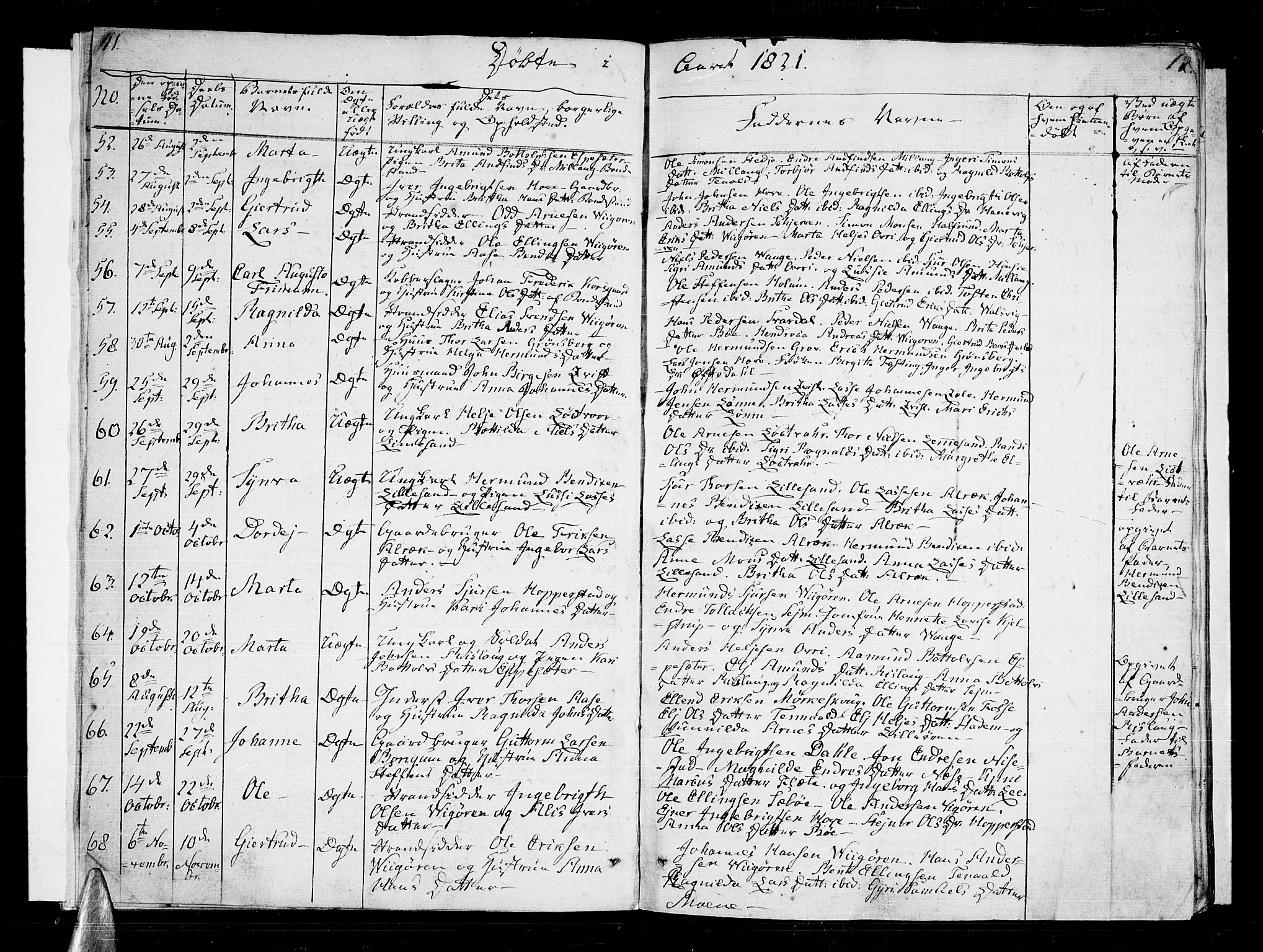 Vik sokneprestembete, AV/SAB-A-81501/H/Haa/Haaa/L0006: Parish register (official) no. A 6, 1821-1831, p. 11-12