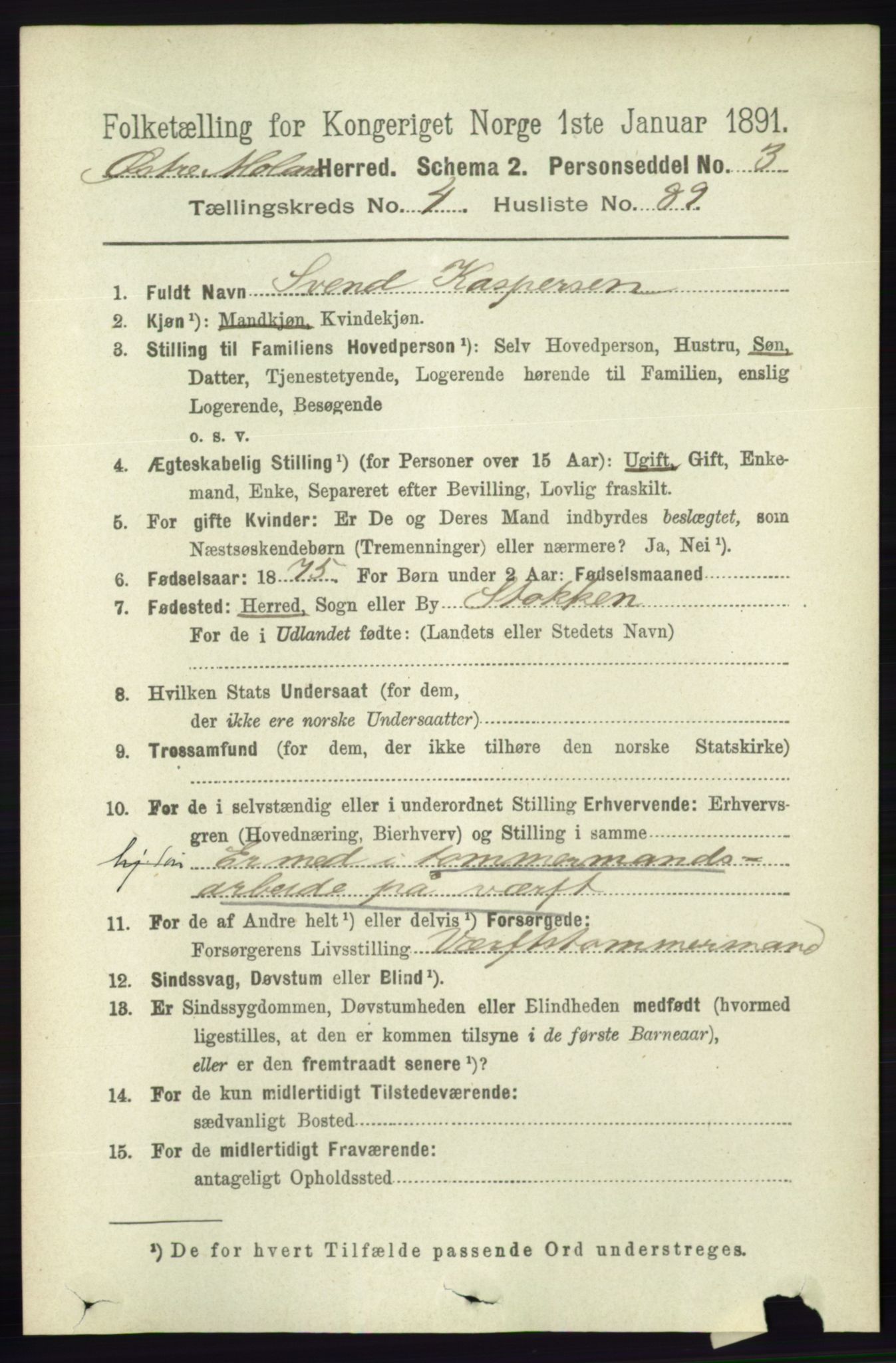 RA, 1891 census for 0918 Austre Moland, 1891, p. 2526