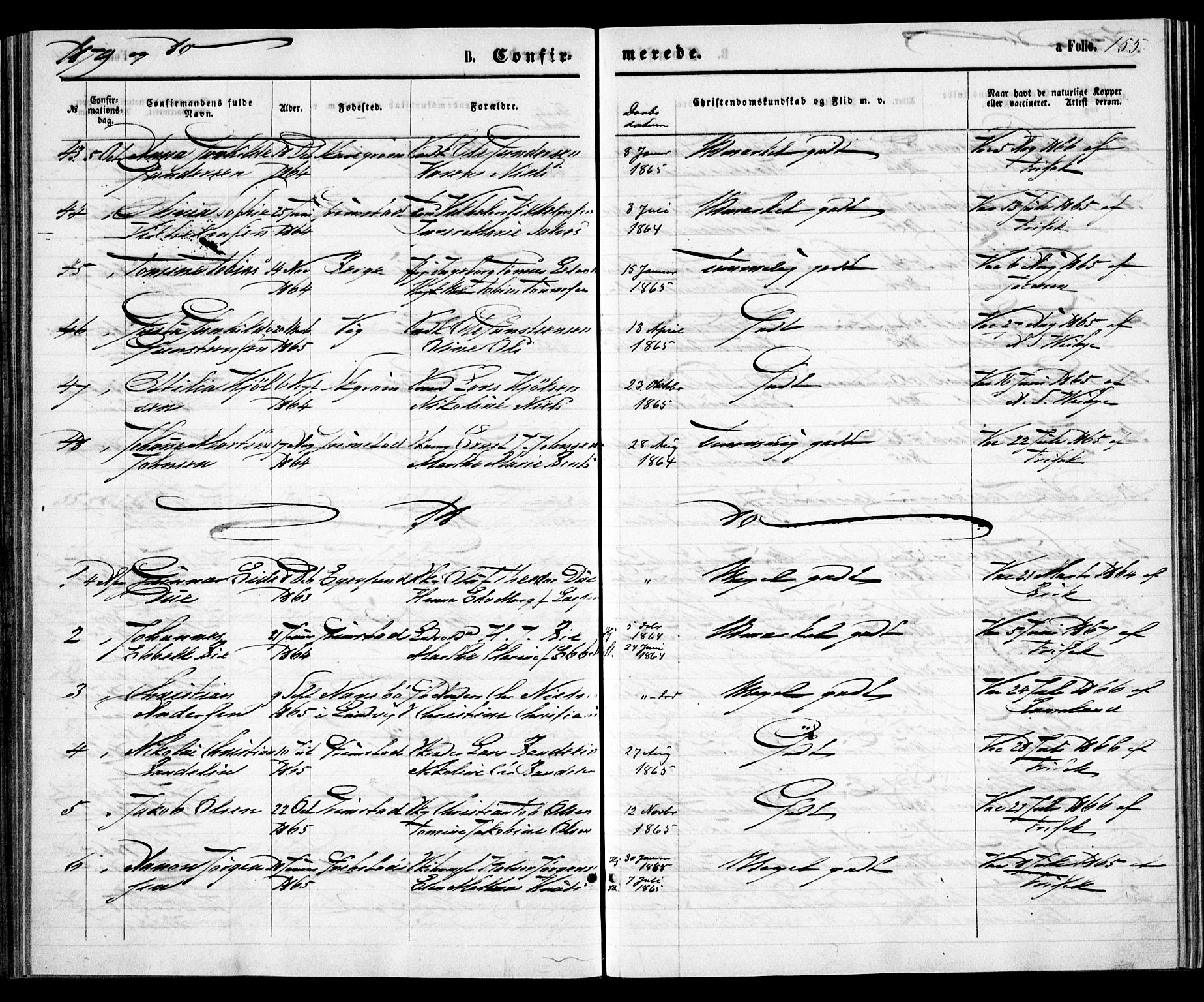 Grimstad sokneprestkontor, SAK/1111-0017/F/Fa/L0002: Parish register (official) no. A 1, 1869-1881, p. 155