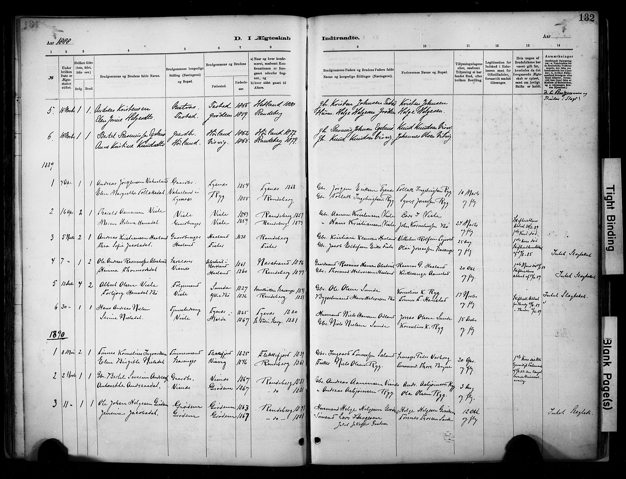 Hetland sokneprestkontor, SAST/A-101826/30/30BA/L0009: Parish register (official) no. A 9, 1882-1918, p. 132