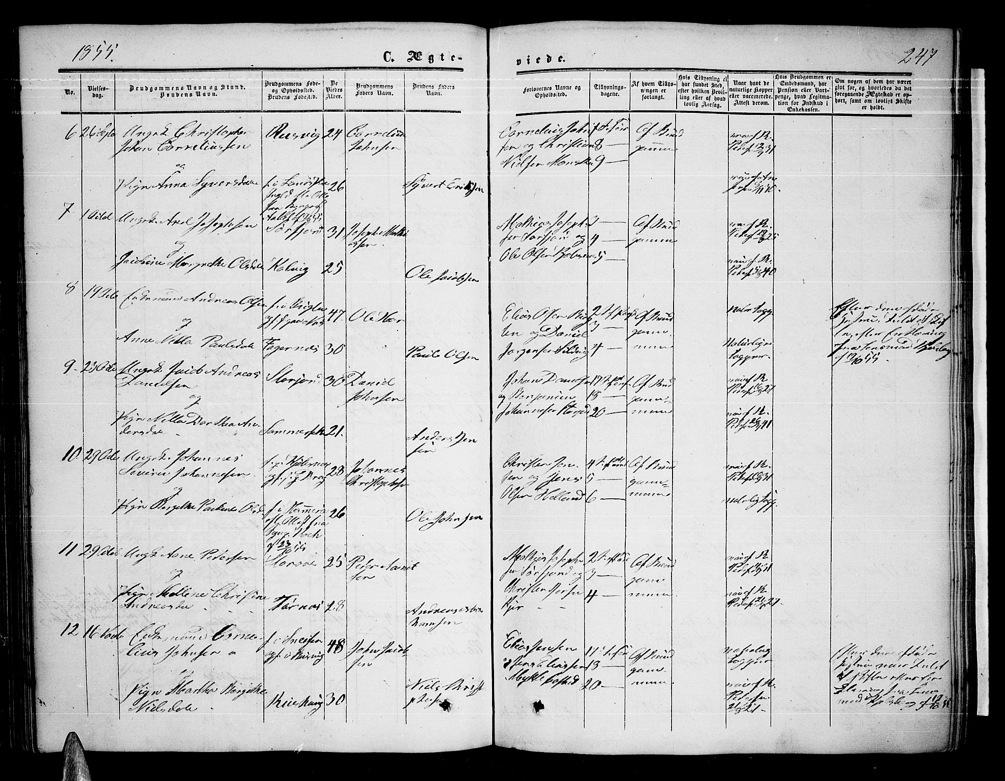 Ministerialprotokoller, klokkerbøker og fødselsregistre - Nordland, AV/SAT-A-1459/872/L1046: Parish register (copy) no. 872C02, 1852-1879, p. 247