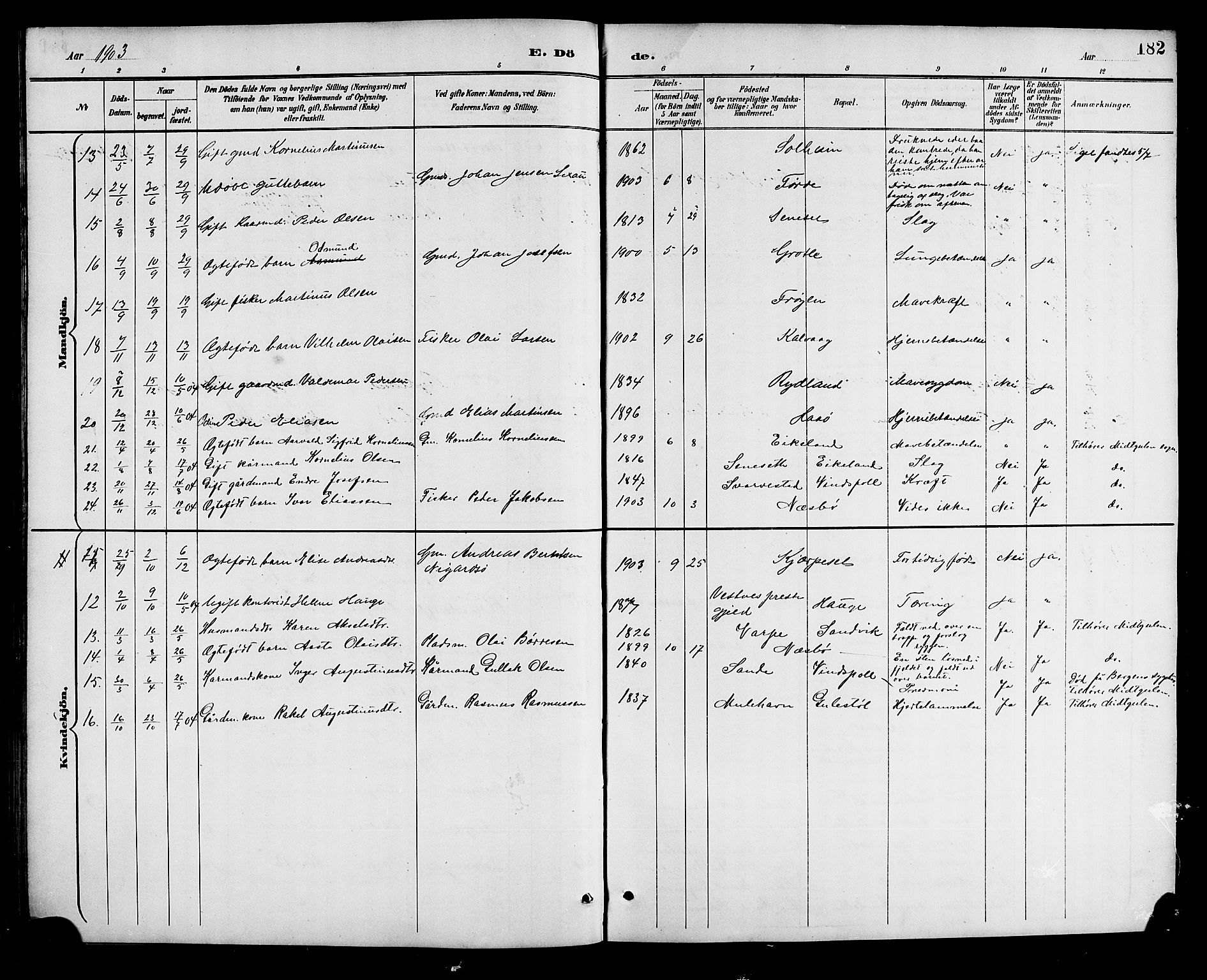 Bremanger sokneprestembete, AV/SAB-A-82201/H/Hab/Haba/L0003: Parish register (copy) no. A 3, 1890-1908, p. 182