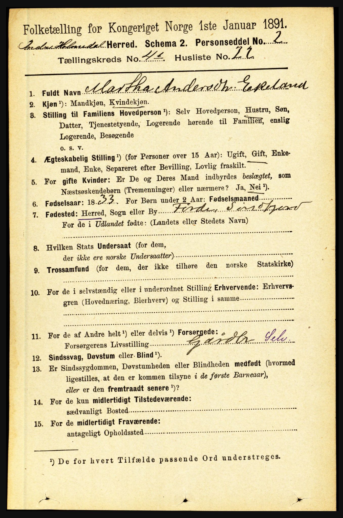 RA, 1891 census for 1430 Indre Holmedal, 1891, p. 1571