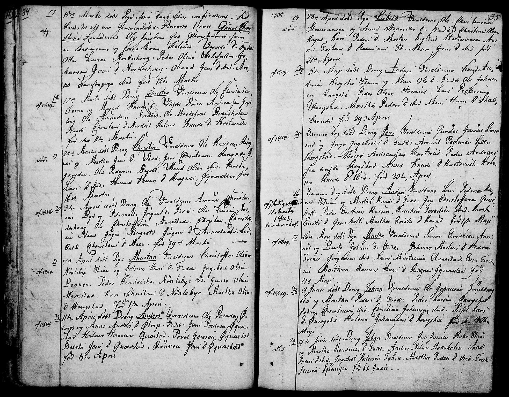 Løten prestekontor, AV/SAH-PREST-022/K/Ka/L0004: Parish register (official) no. 4, 1801-1814, p. 34-35