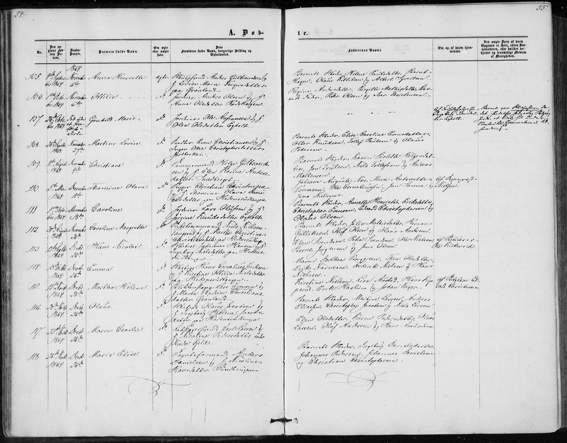 Skoger kirkebøker, AV/SAKO-A-59/F/Fa/L0004: Parish register (official) no. I 4, 1862-1872, p. 54-55