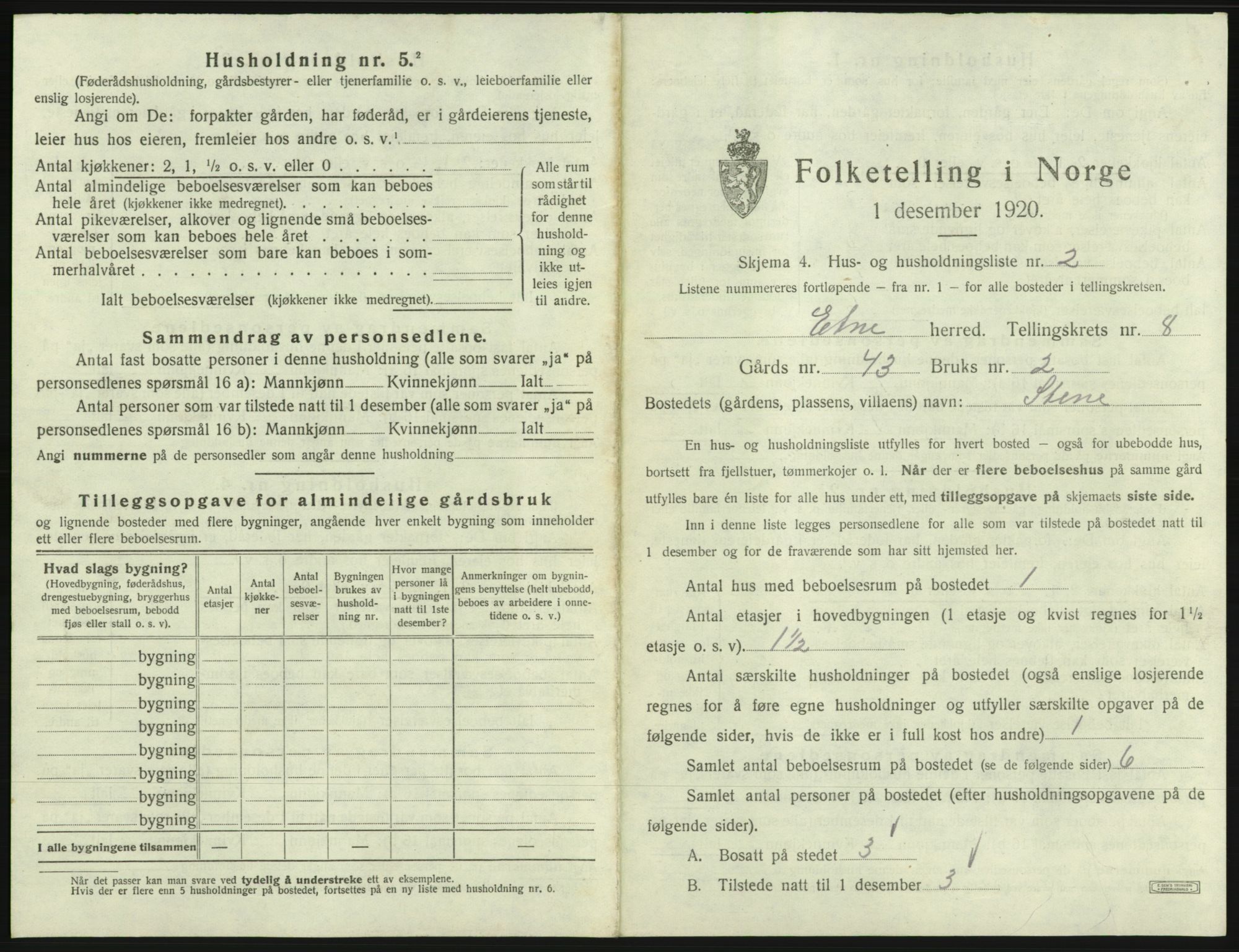 SAB, 1920 census for Etne, 1920, p. 584