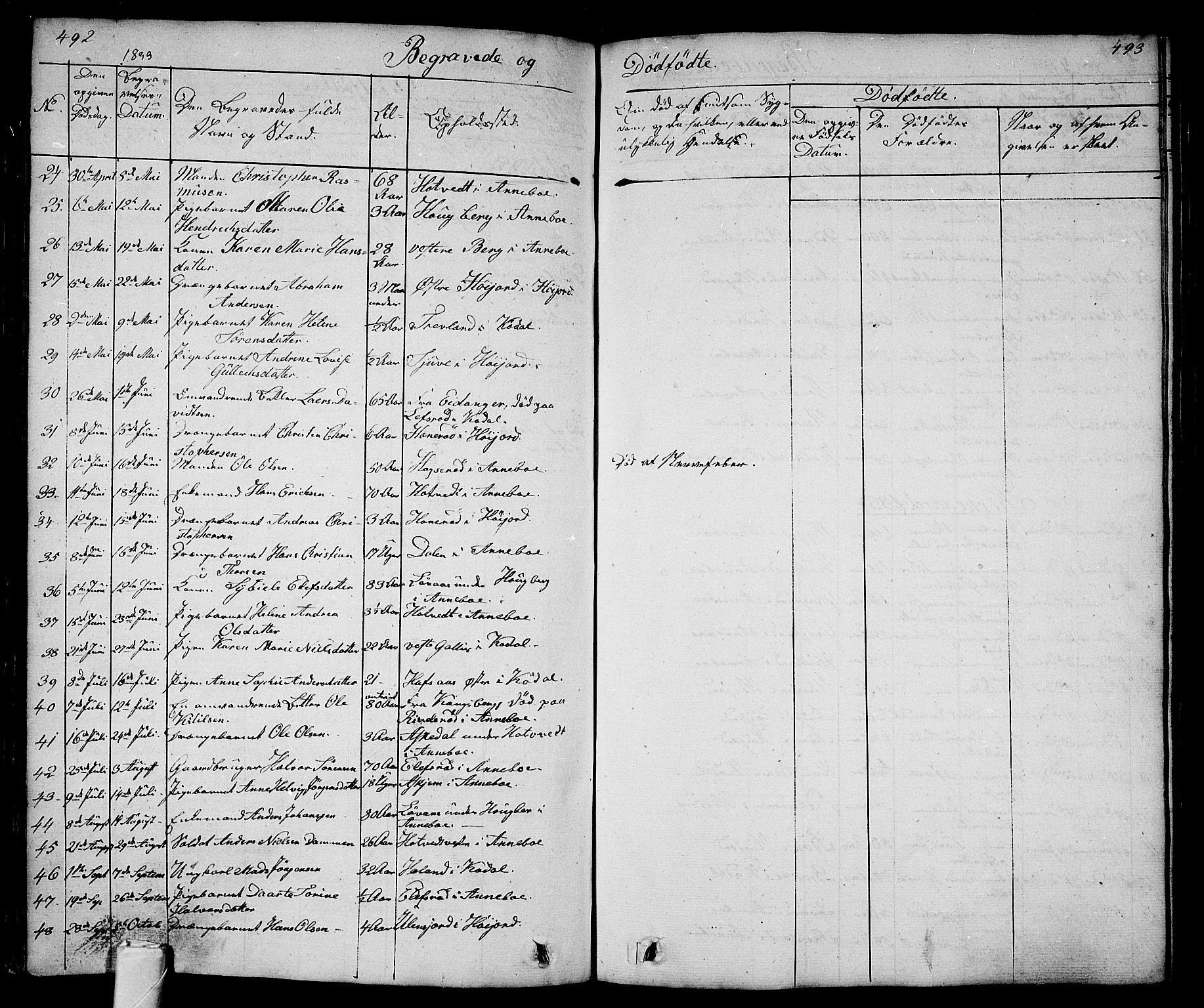 Andebu kirkebøker, AV/SAKO-A-336/G/Ga/L0003: Parish register (copy) no. I 3, 1832-1867, p. 492-493