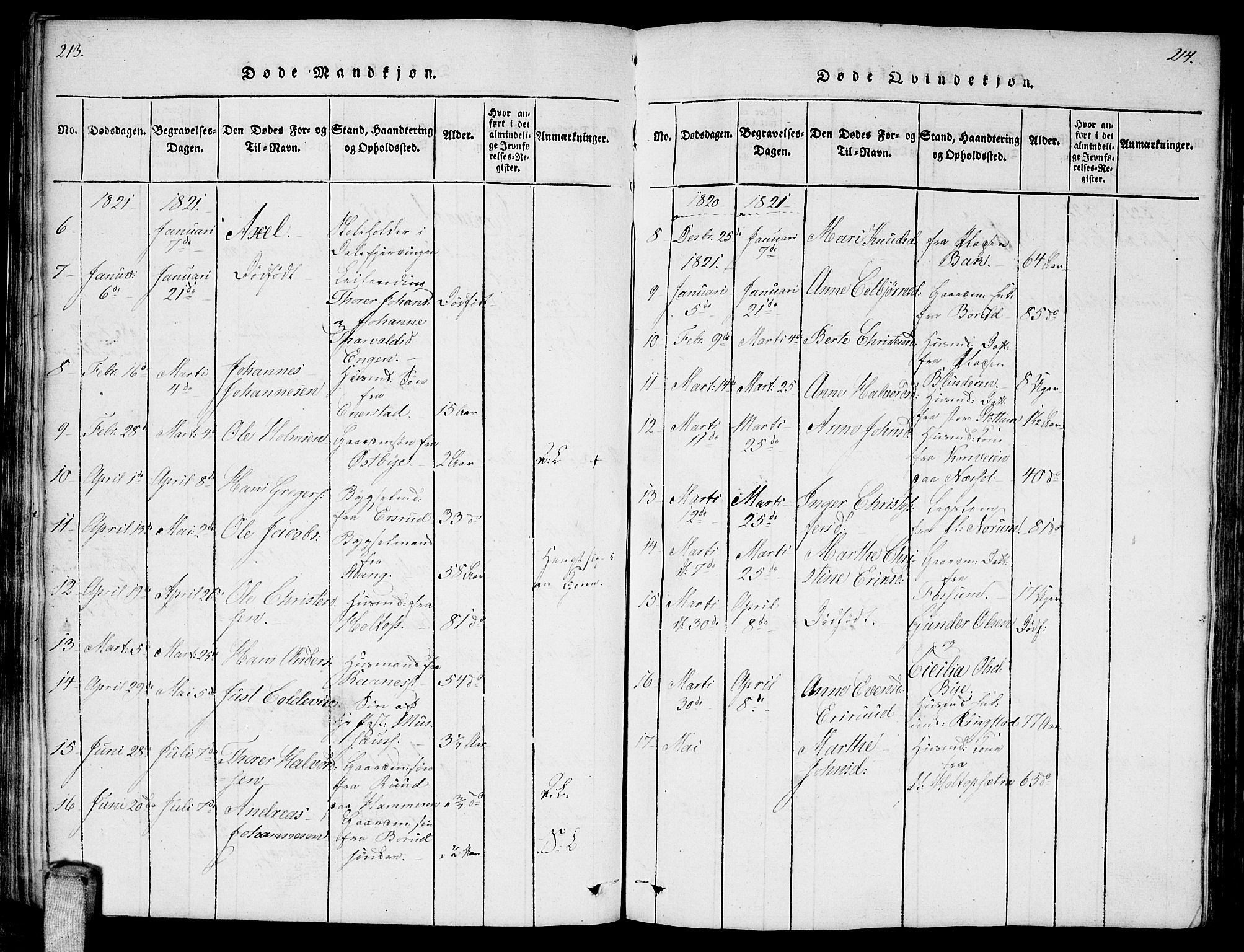 Enebakk prestekontor Kirkebøker, AV/SAO-A-10171c/F/Fa/L0006: Parish register (official) no. I 6, 1815-1832, p. 213-214