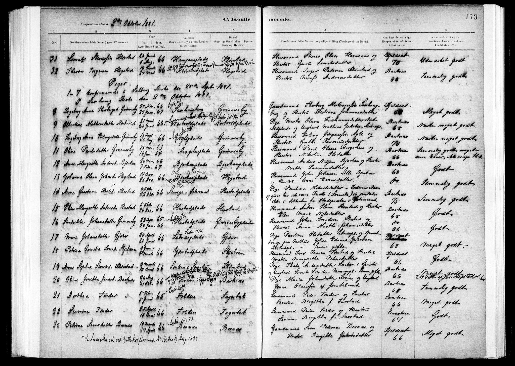 Ministerialprotokoller, klokkerbøker og fødselsregistre - Nord-Trøndelag, SAT/A-1458/730/L0285: Parish register (official) no. 730A10, 1879-1914, p. 173