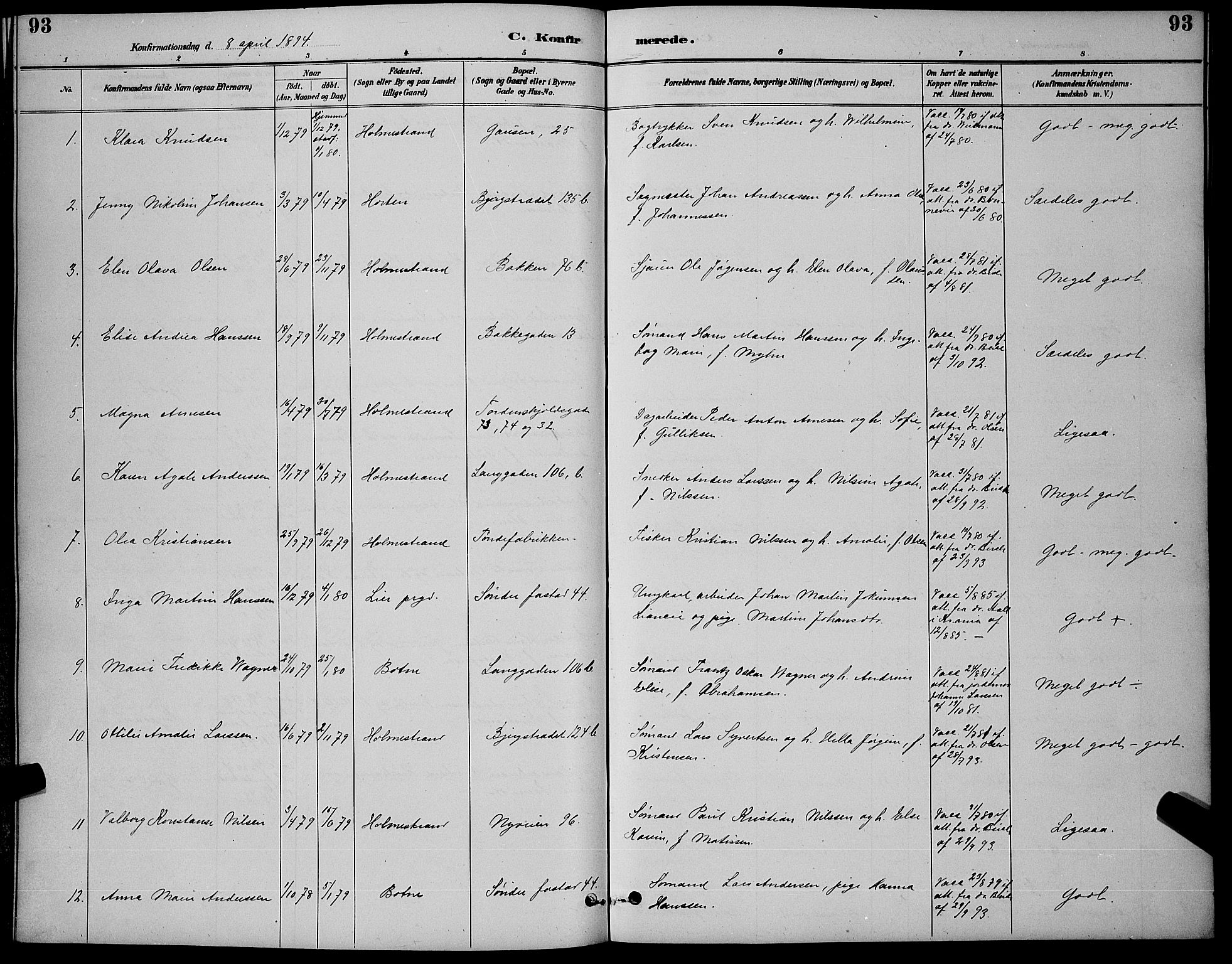 Holmestrand kirkebøker, SAKO/A-346/G/Ga/L0005: Parish register (copy) no. 5, 1889-1901, p. 93