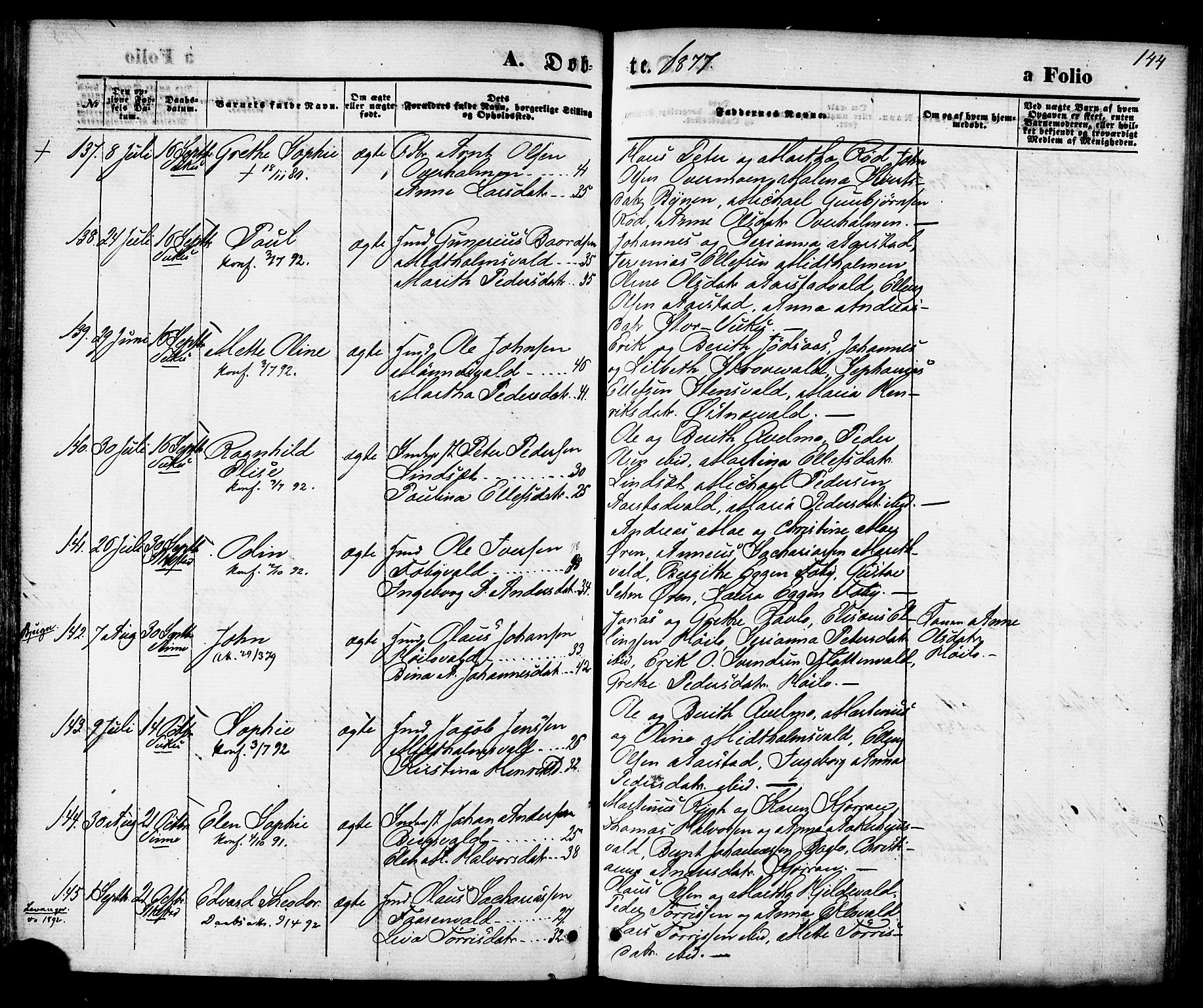 Ministerialprotokoller, klokkerbøker og fødselsregistre - Nord-Trøndelag, SAT/A-1458/723/L0242: Parish register (official) no. 723A11, 1870-1880, p. 144