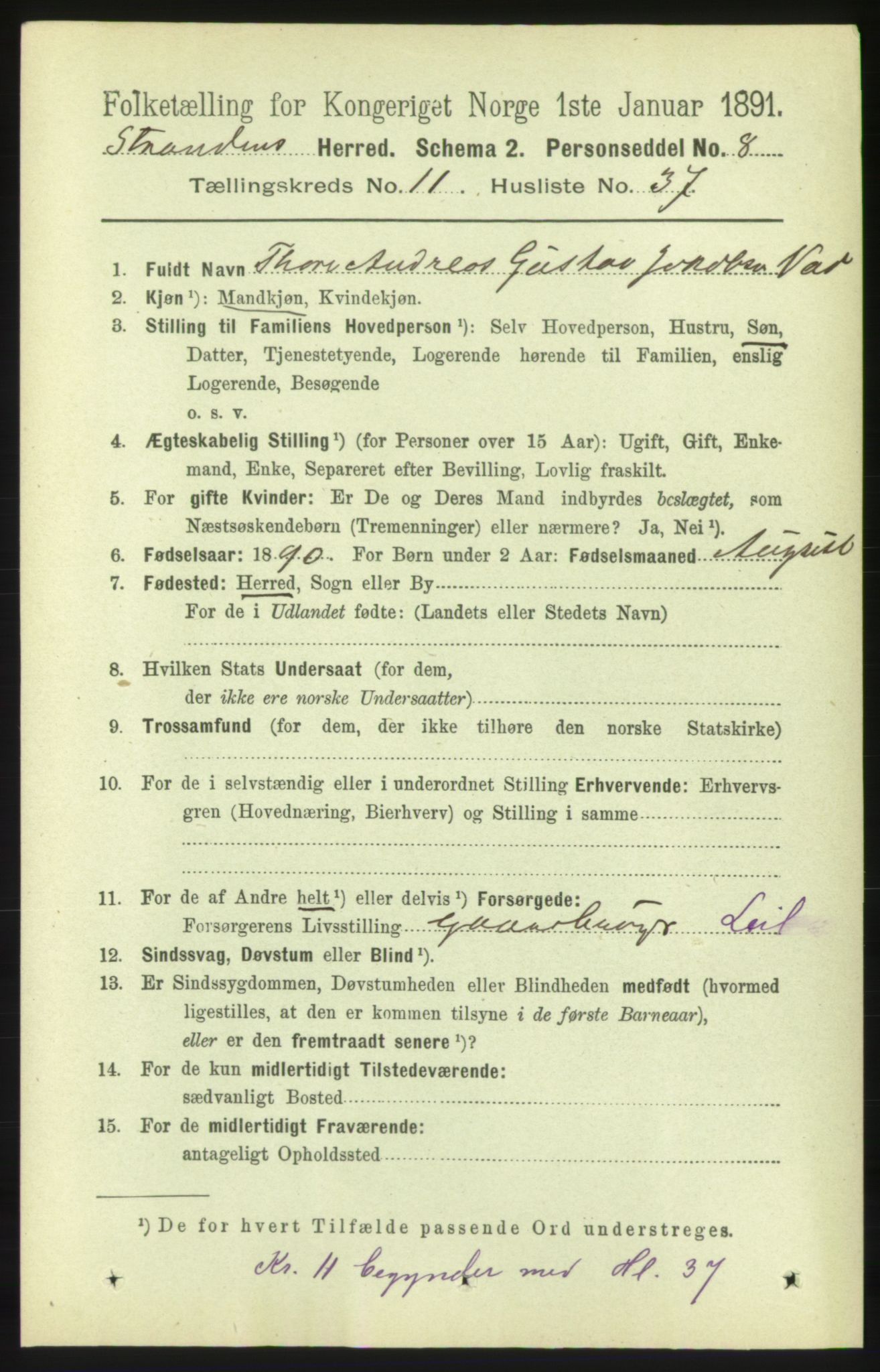 RA, 1891 census for 1525 Stranda, 1891, p. 2484