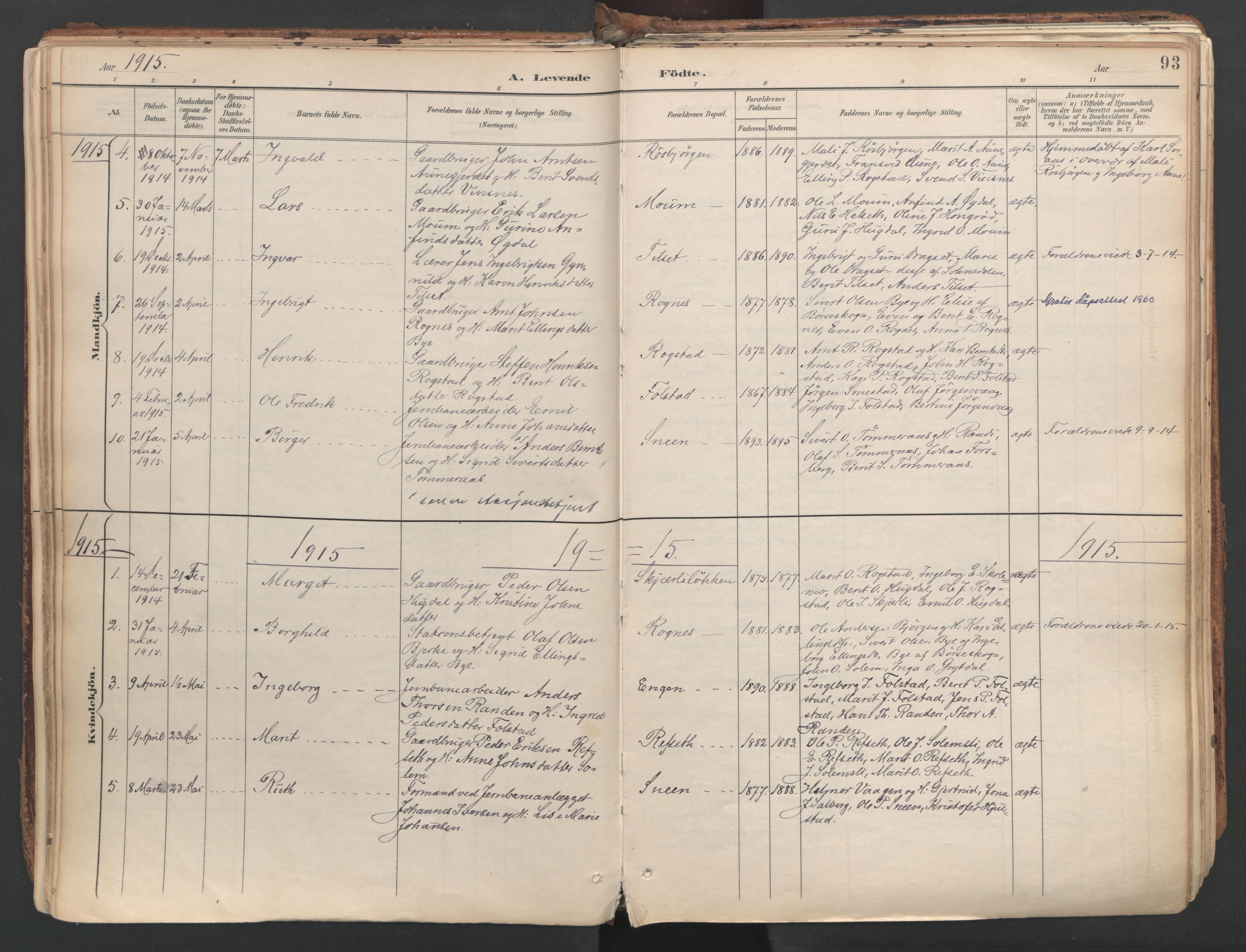 Ministerialprotokoller, klokkerbøker og fødselsregistre - Sør-Trøndelag, SAT/A-1456/687/L1004: Parish register (official) no. 687A10, 1891-1923, p. 93