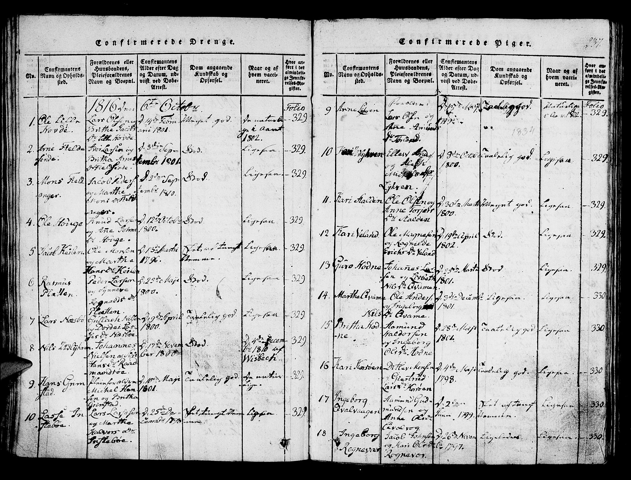 Lindås Sokneprestembete, SAB/A-76701/H/Haa: Parish register (official) no. A 7, 1816-1823, p. 237