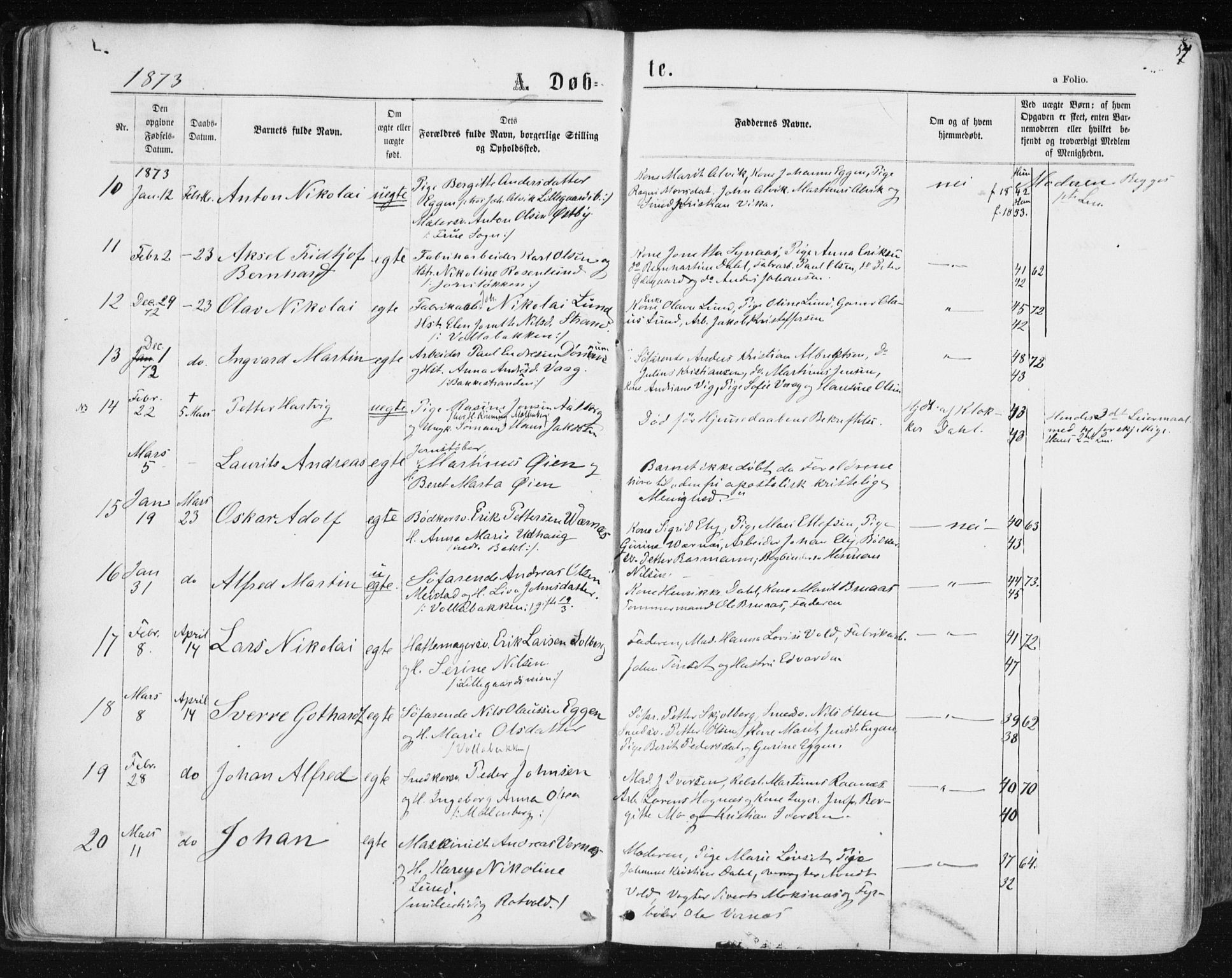 Ministerialprotokoller, klokkerbøker og fødselsregistre - Sør-Trøndelag, SAT/A-1456/604/L0186: Parish register (official) no. 604A07, 1866-1877, p. 57