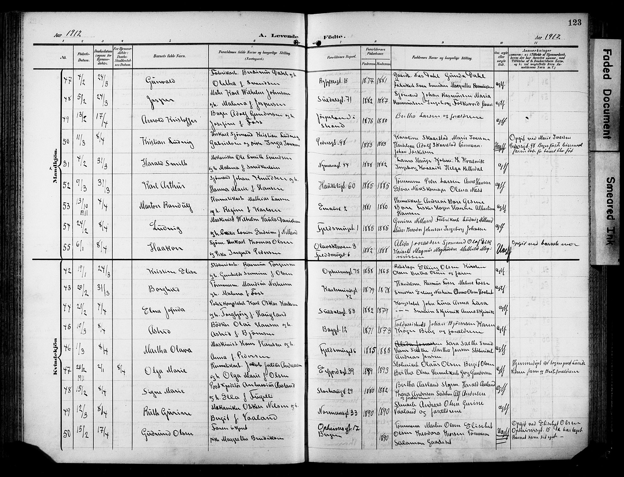 St. Johannes sokneprestkontor, AV/SAST-A-101814/001/30/30BB/L0006: Parish register (copy) no. B 6, 1907-1917, p. 123