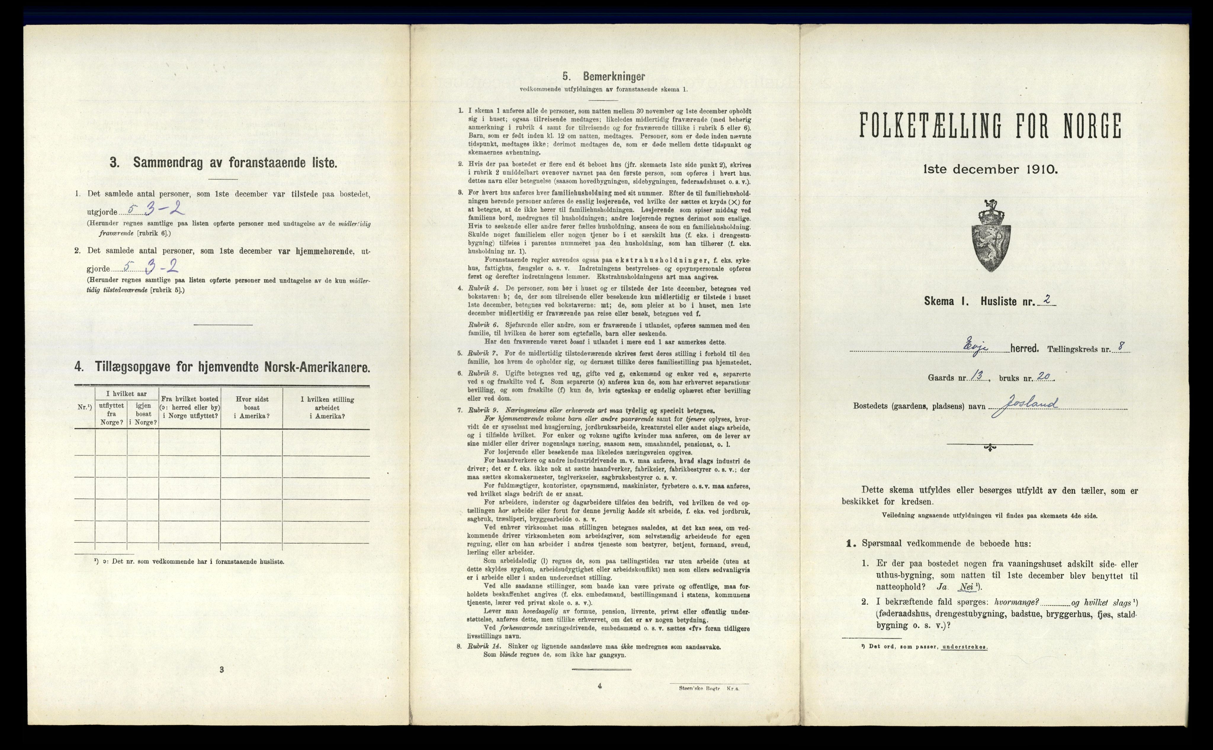 RA, 1910 census for Evje, 1910, p. 294