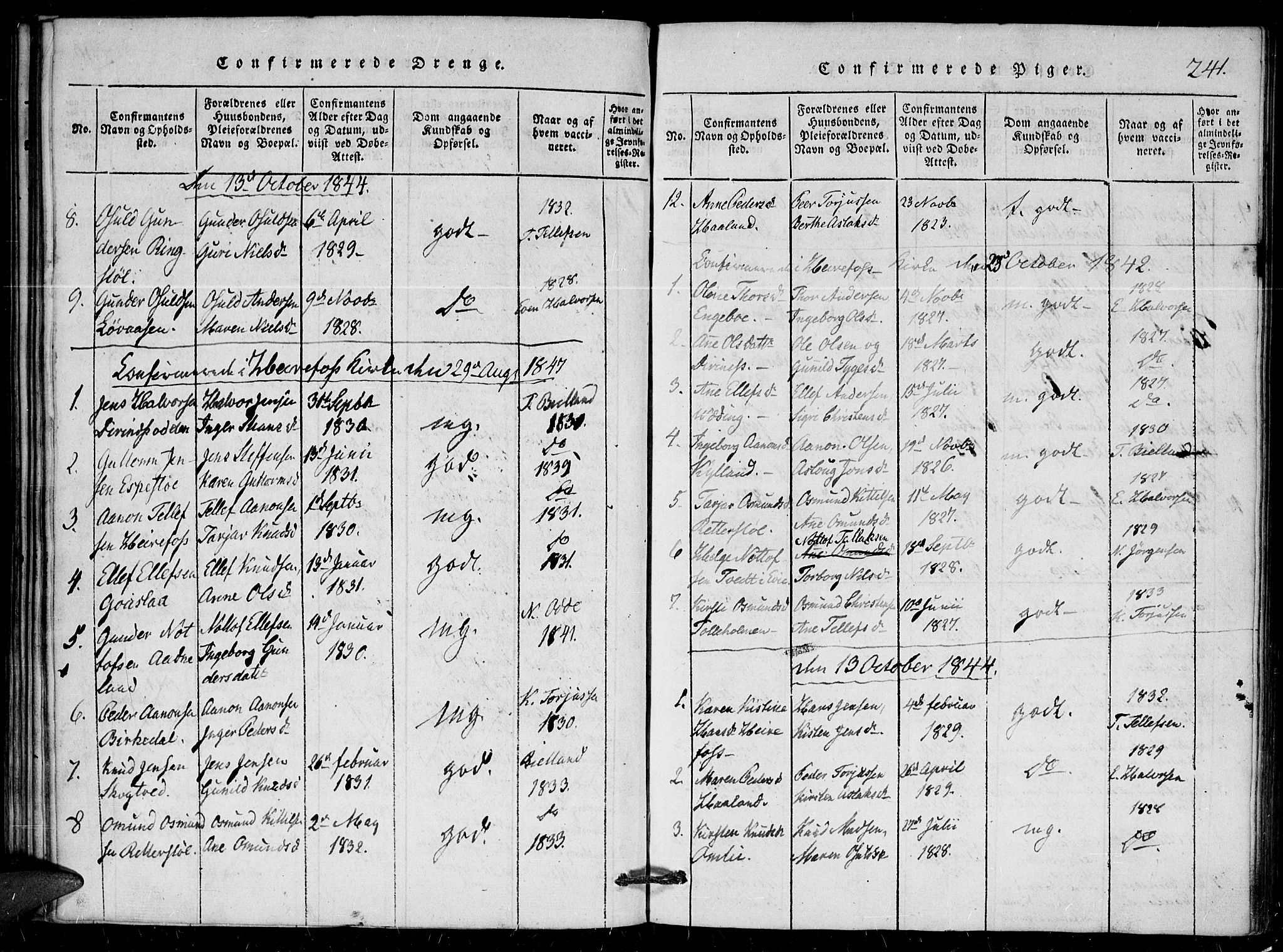 Herefoss sokneprestkontor, AV/SAK-1111-0019/F/Fa/Faa/L0001: Parish register (official) no. A 1, 1816-1860, p. 241