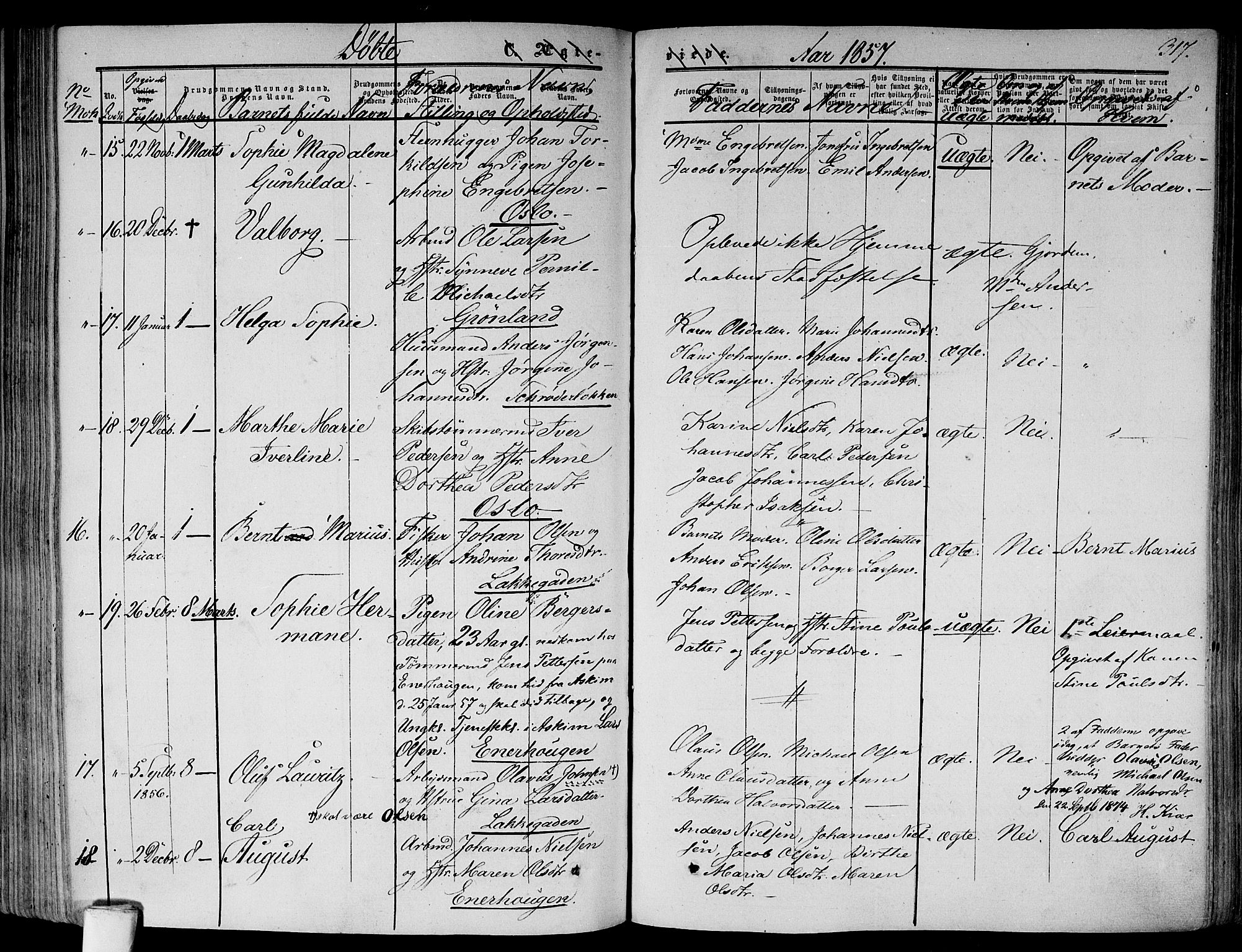 Gamlebyen prestekontor Kirkebøker, AV/SAO-A-10884/F/Fa/L0004: Parish register (official) no. 4, 1850-1857, p. 317